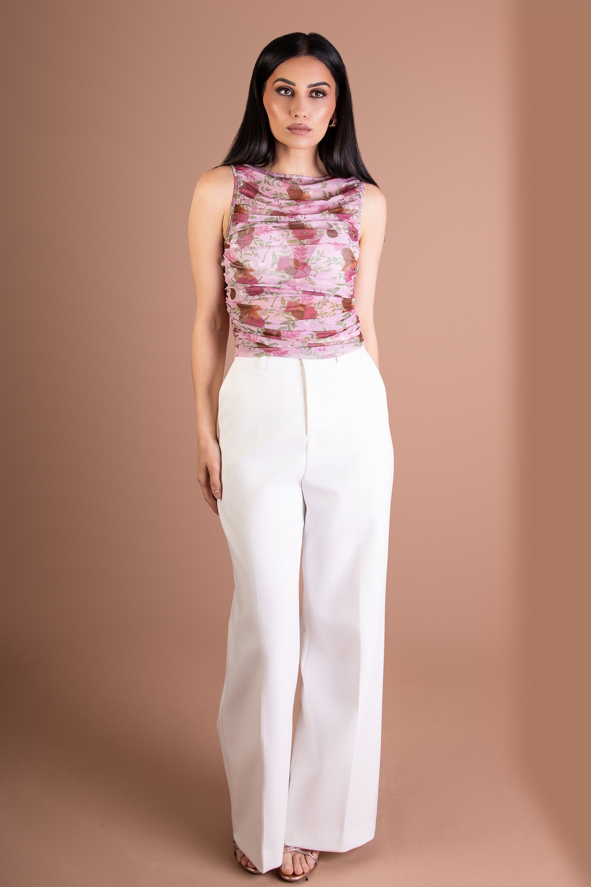 WOMENS FLORAL TULLE TOP