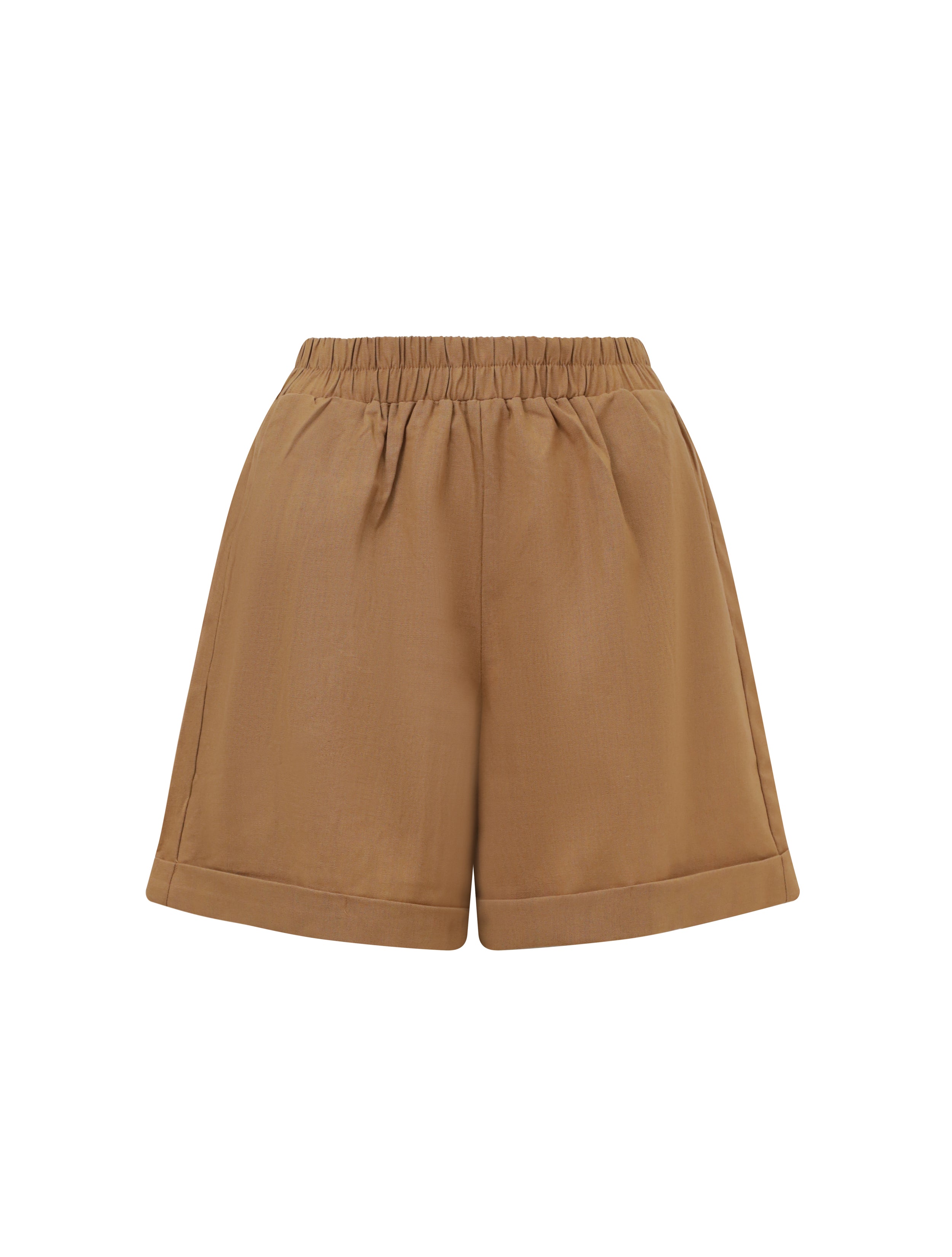 WOMENS HIGH WAIST SHORTS CARAMEL