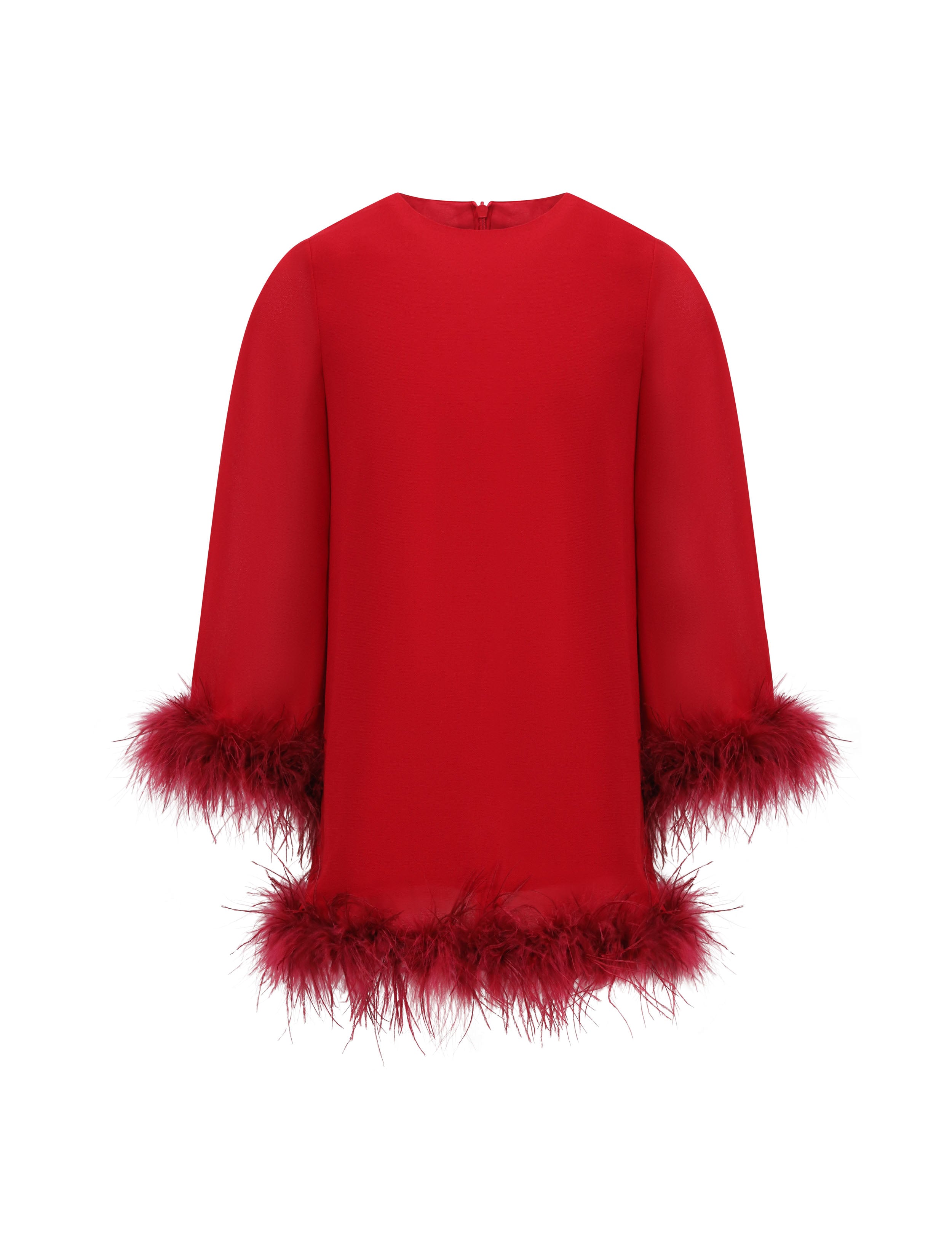 GIRLS OSTRICH FEATHER TRIMMED DRESS