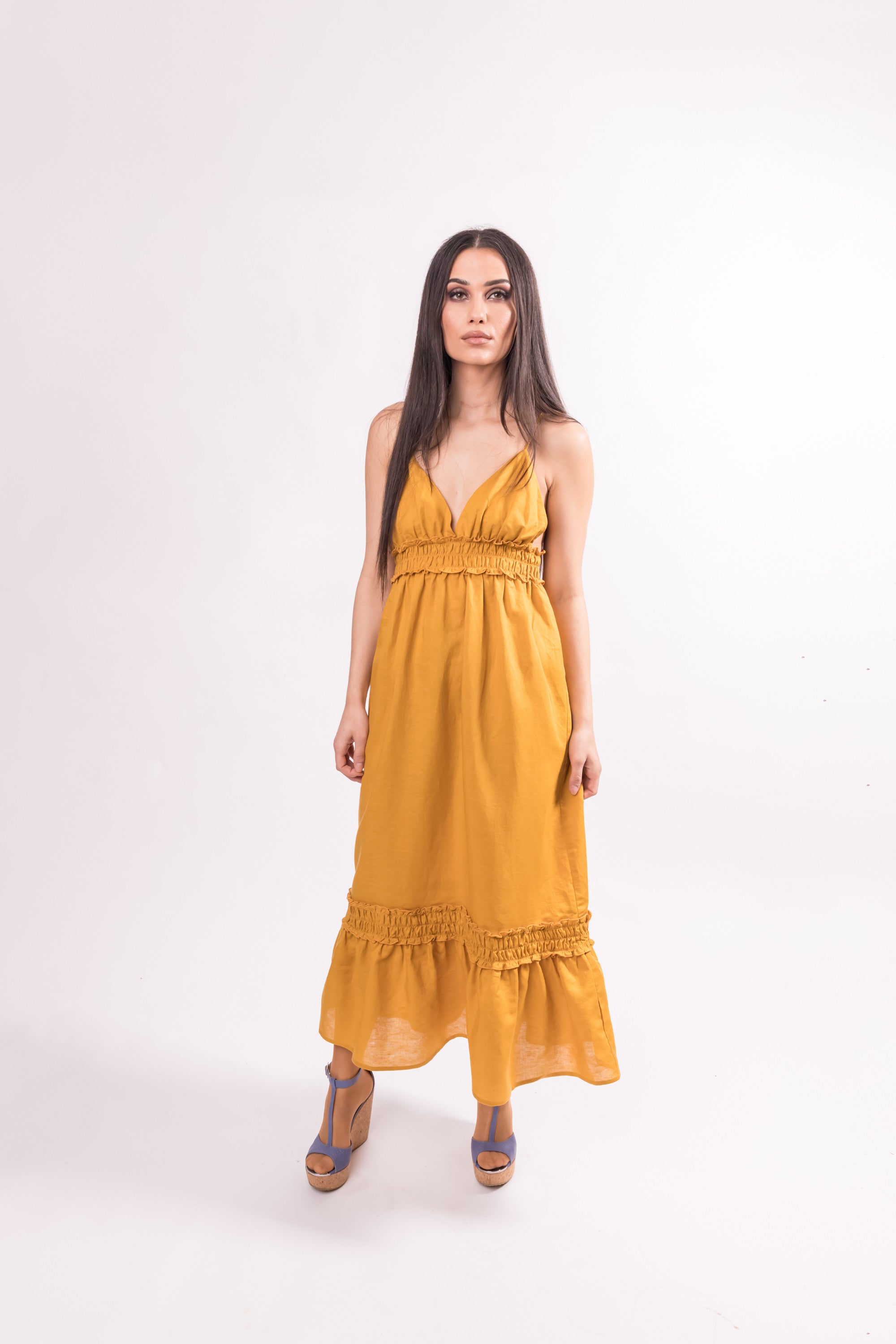 Women's Linen Maxi Dress Mustard
