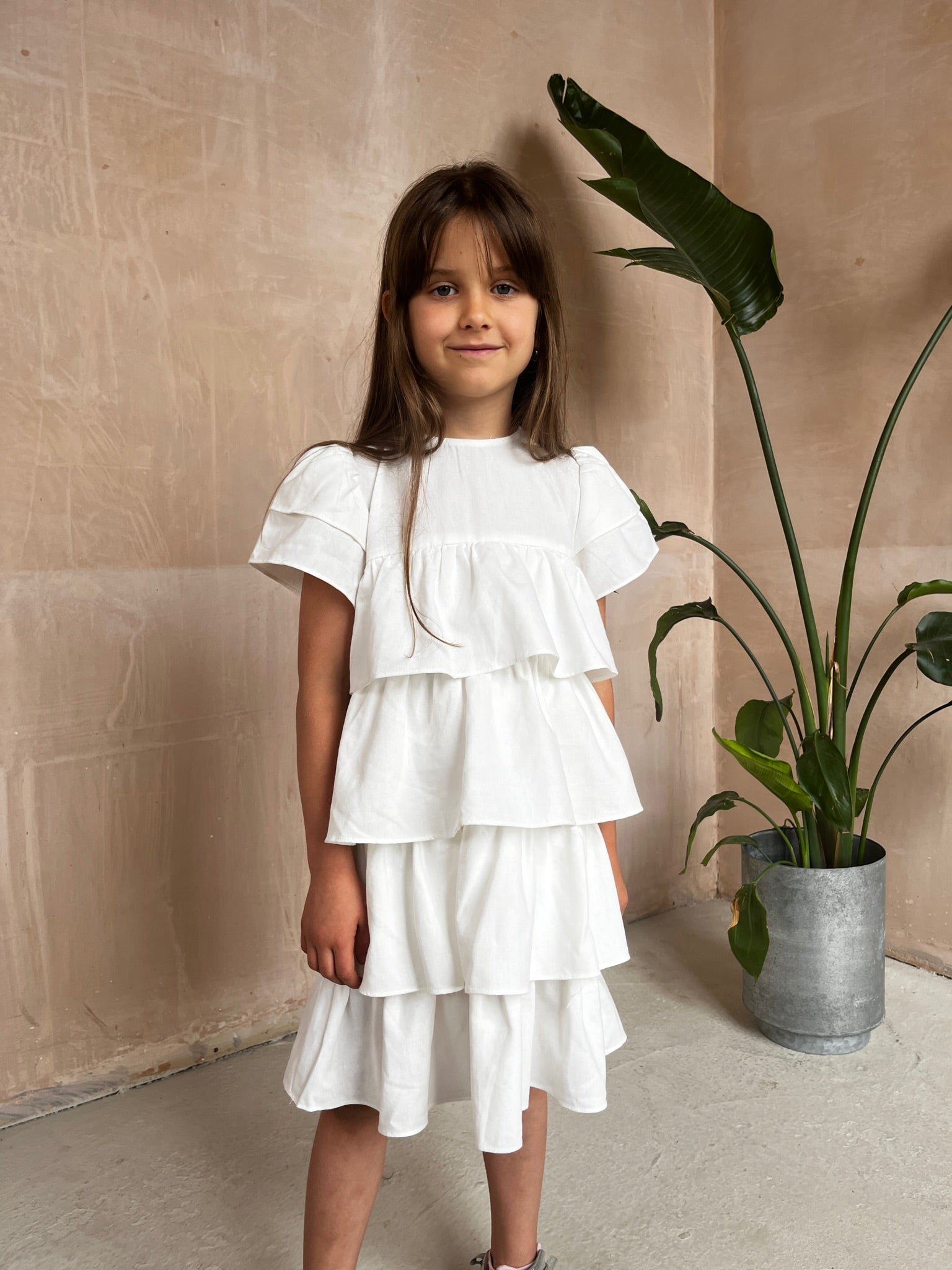 GIRLS LINEN FRILL DRESS