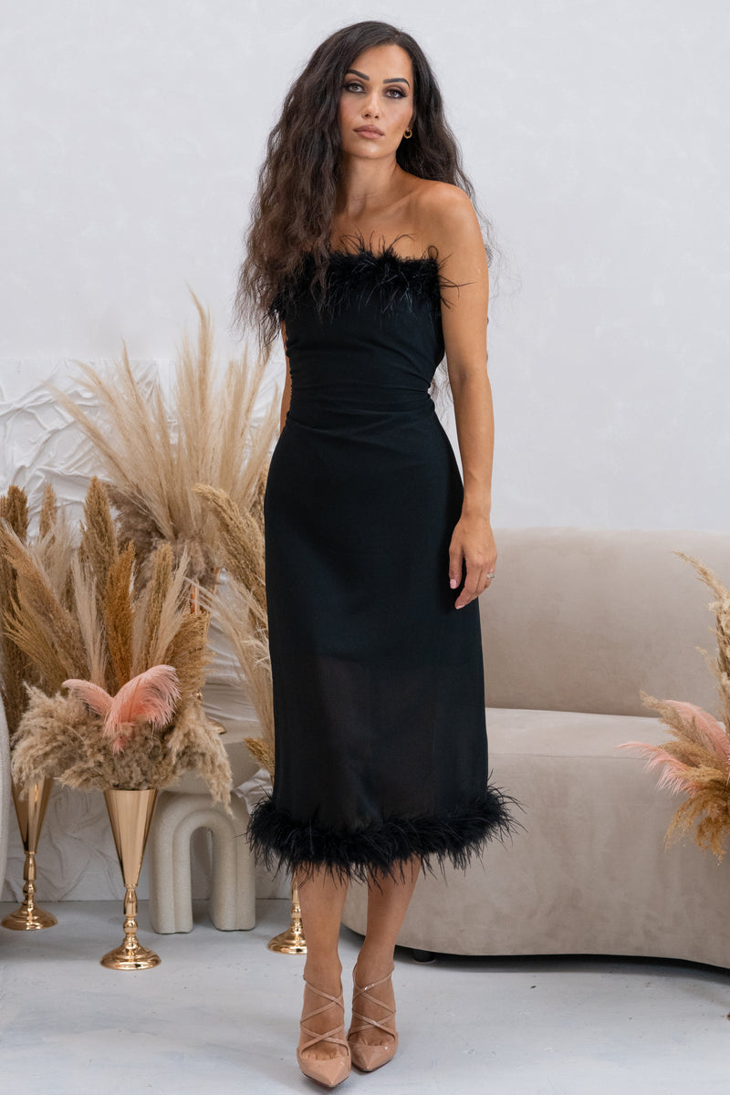 Womens Ostrich Feather Trimmed Dress, BALOU