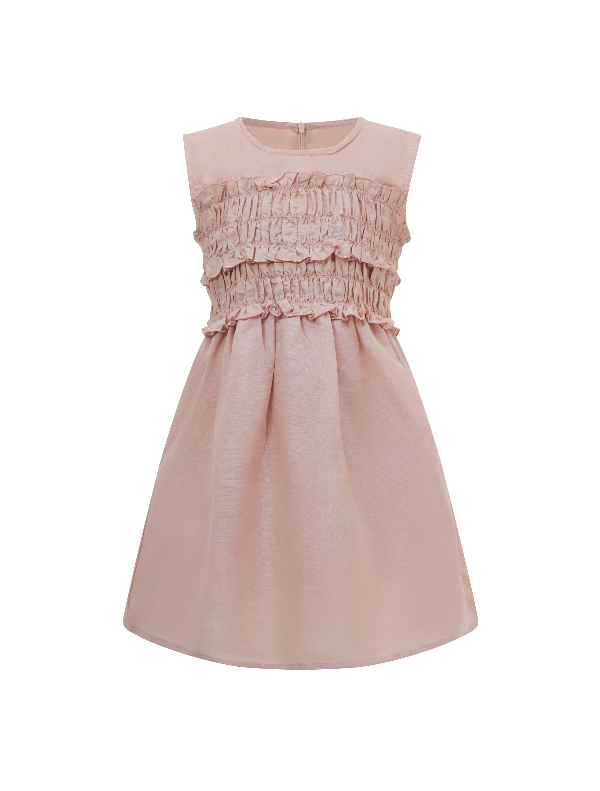 GIRLS SHIRRING DRESS DUSTY PINK
