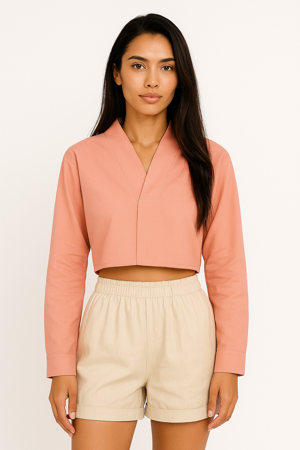 WOMENS V-COLLAR SHIRT CANDY PINK