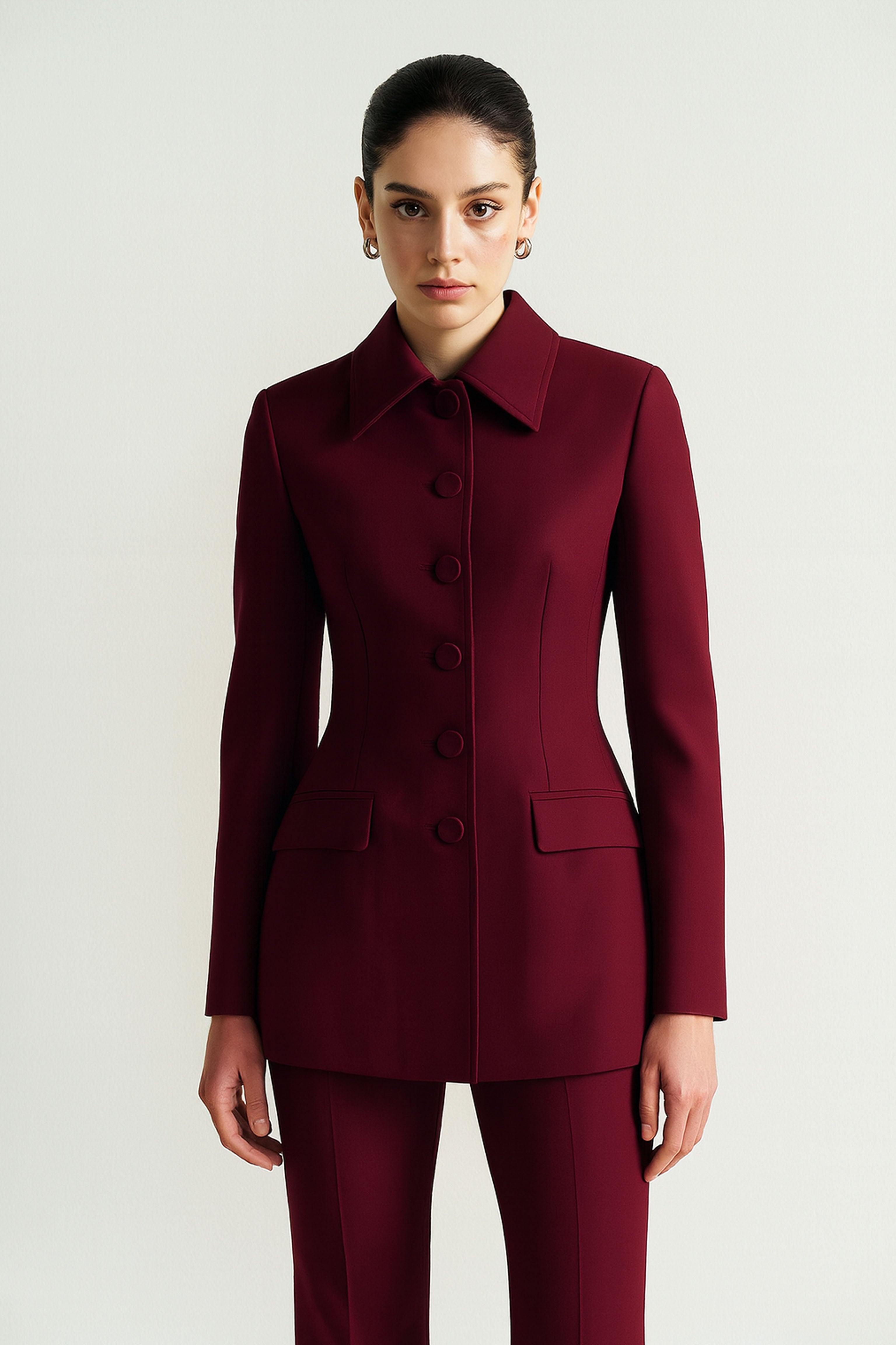 Womens Button Down Blazer Burgundy