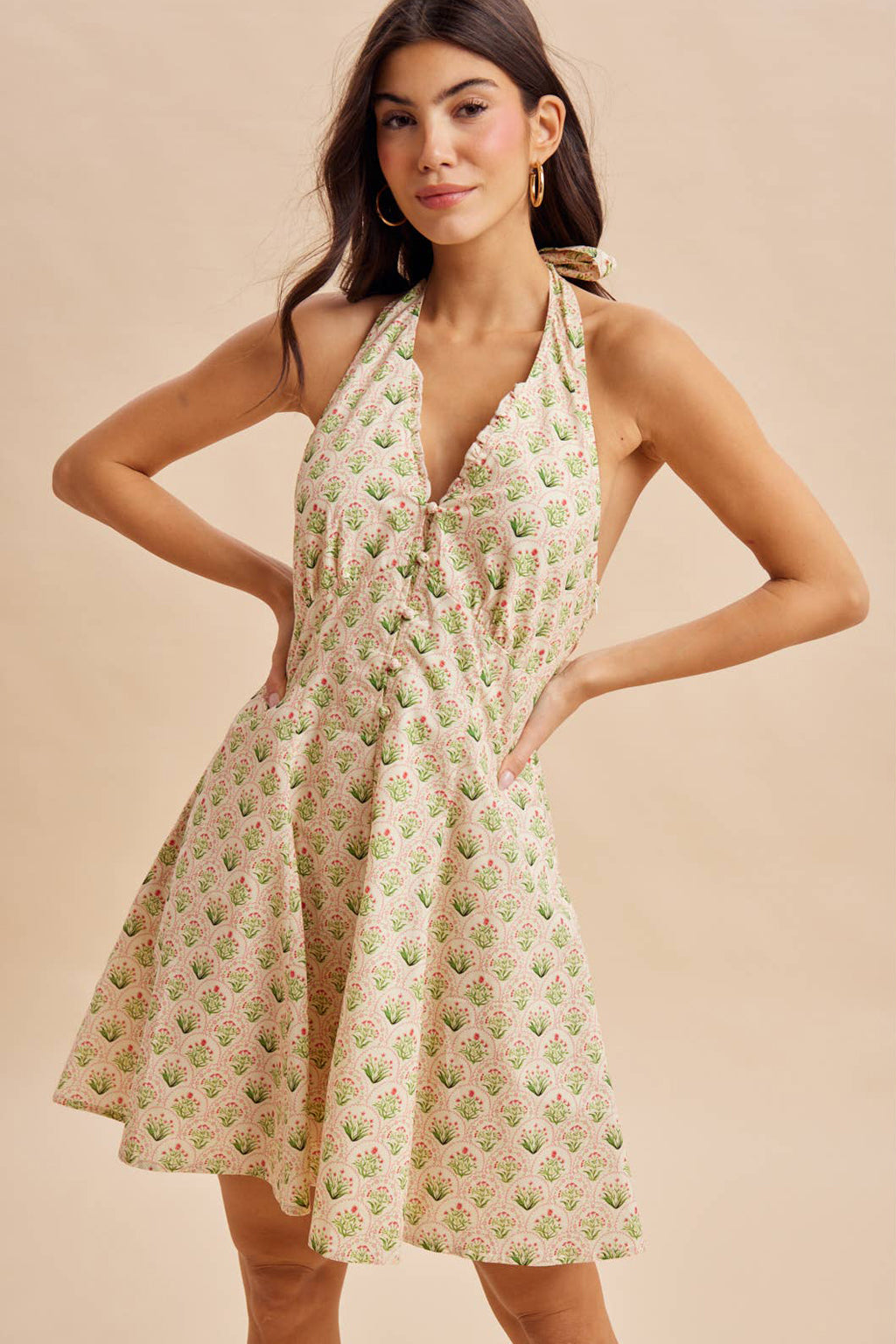 Womens Cotton Halter Mini Dress