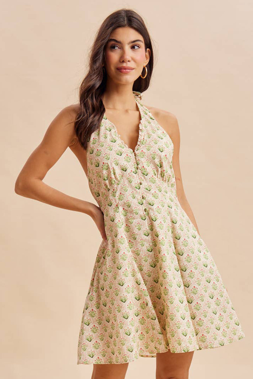 Womens Cotton Halter Mini Dress