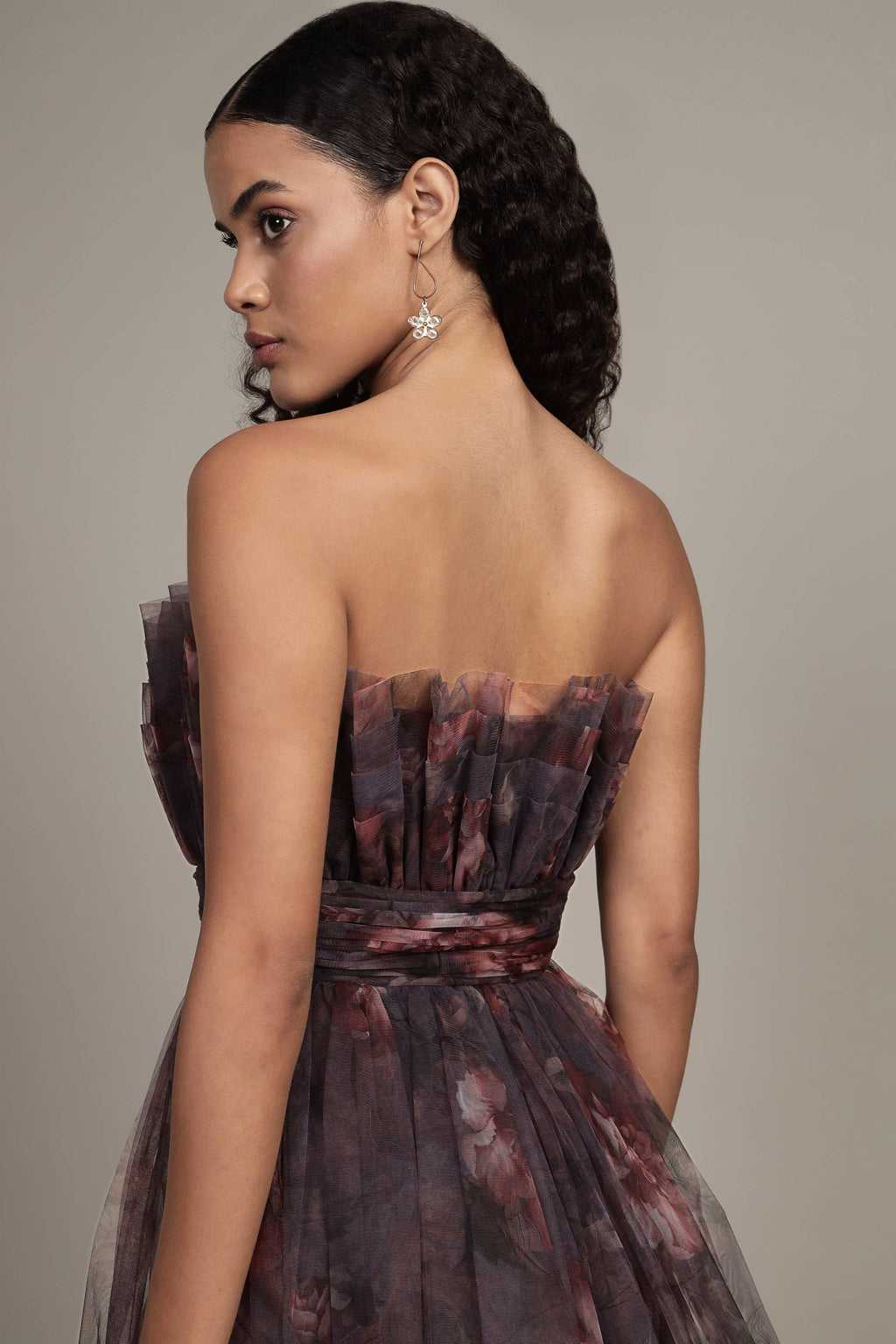 Womens Floral Tulle Mini Dress