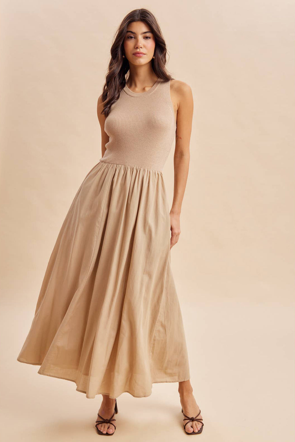 Womens Mixed Panel Midi Dress