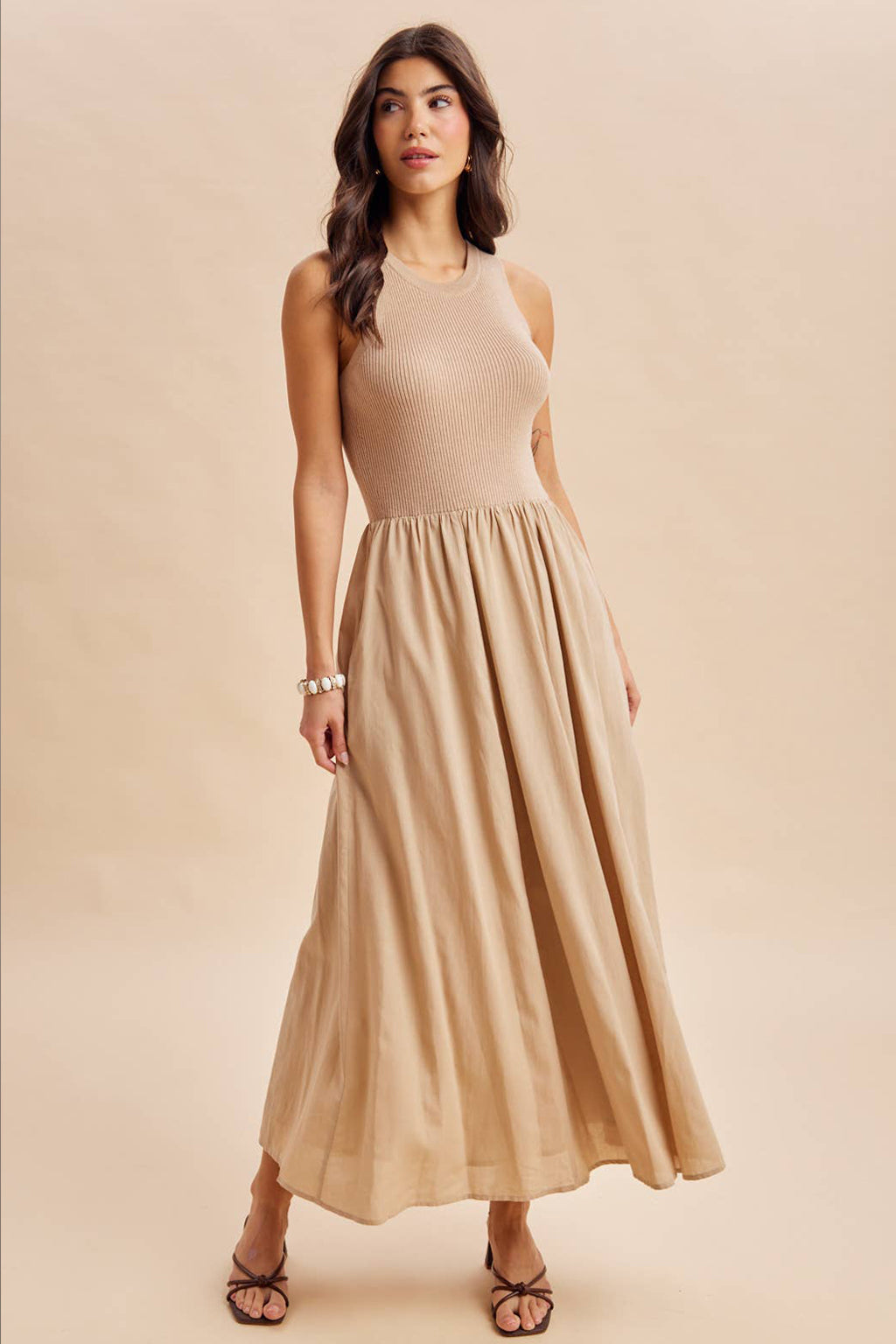 Womens Mixed Panel Midi Dress