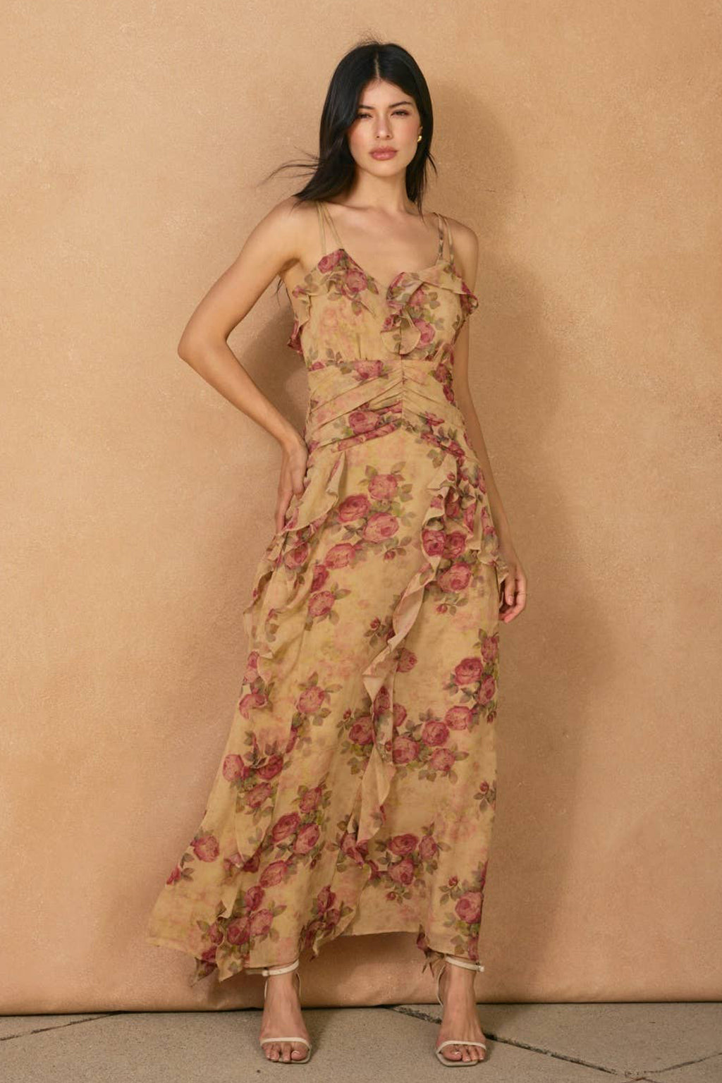 Womens Vintage Floral Ruffle Dress
