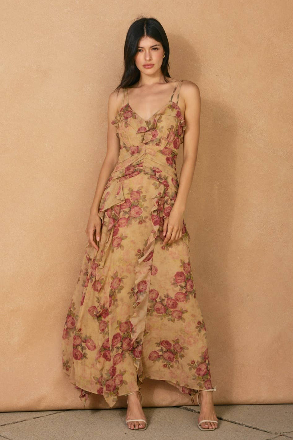 Womens Vintage Floral Ruffle Dress