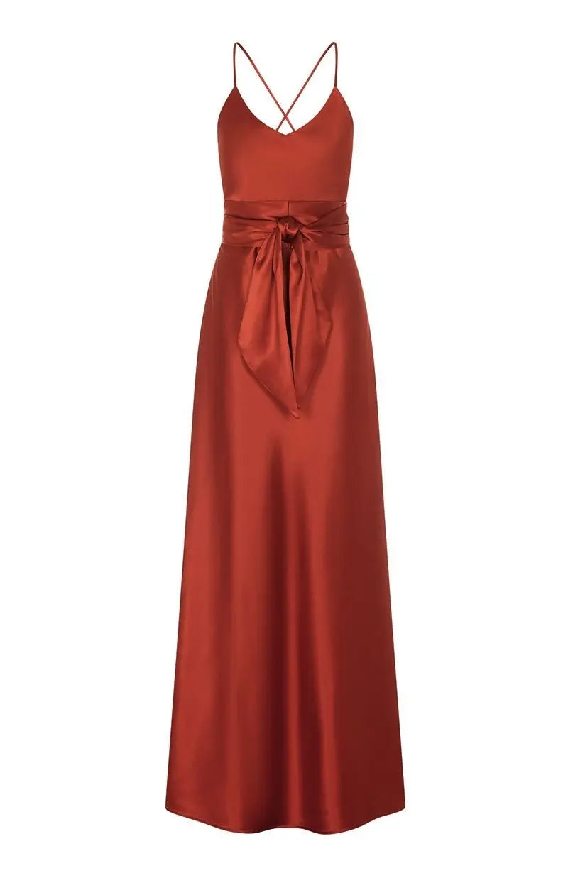 Brooklyn Dress in Burnt Orange Satin