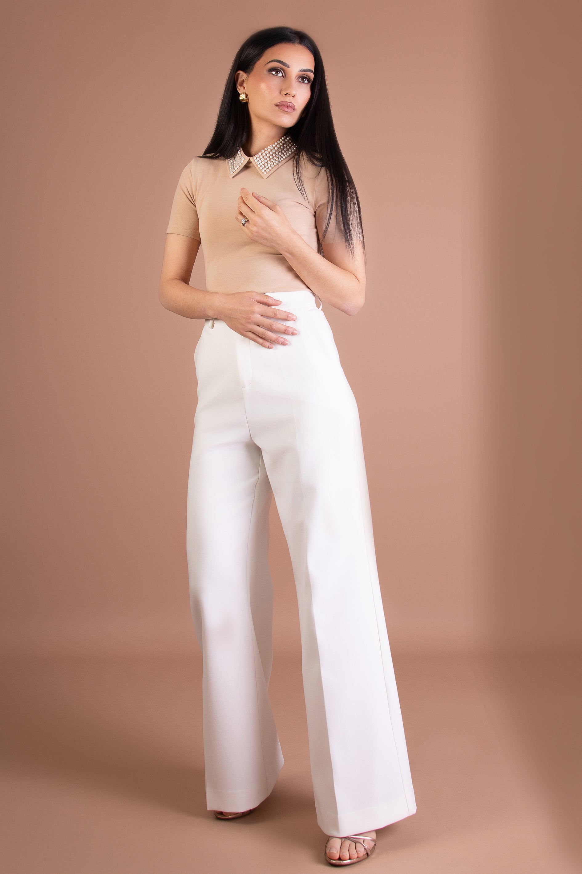 WOMENS PEARL COLLAR TOP NUDE