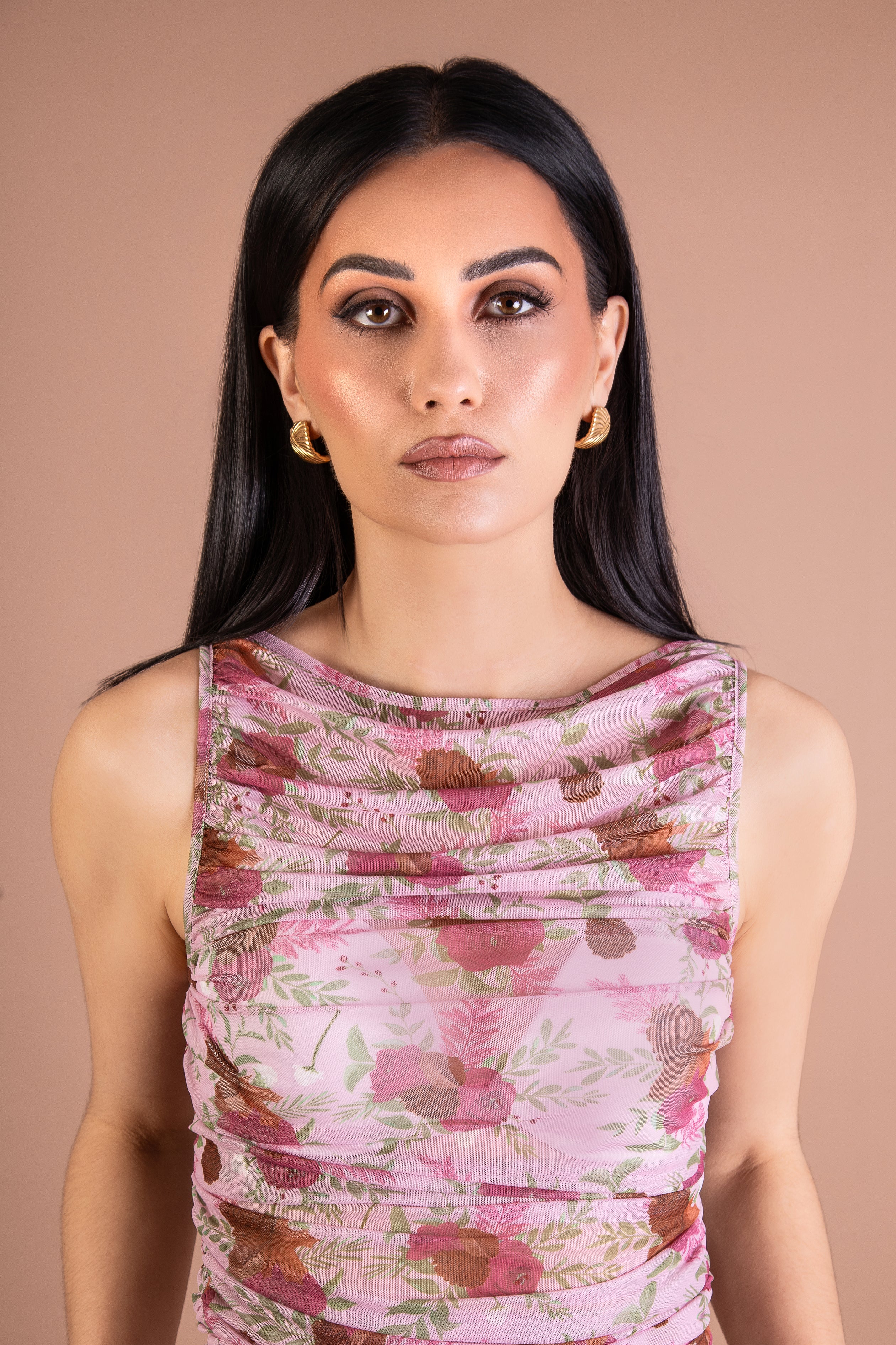 WOMENS FLORAL TULLE TOP