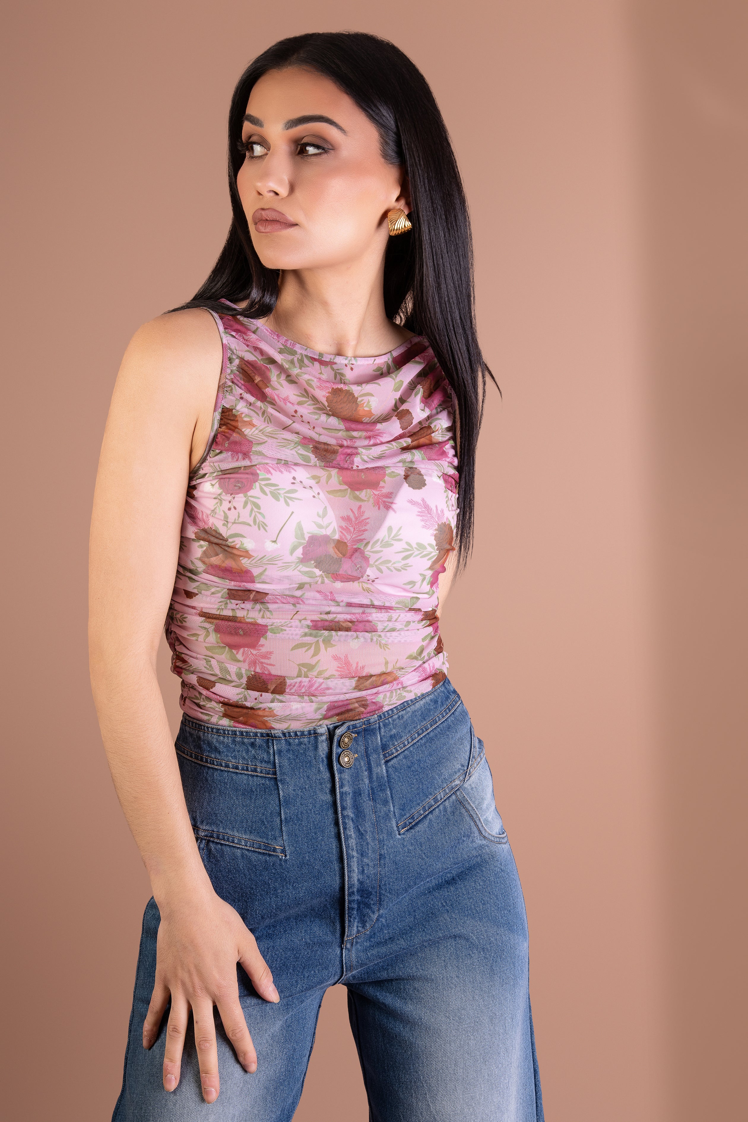WOMENS FLORAL TULLE TOP