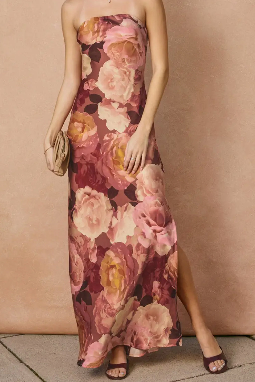 Womens Floral Strapless Maxi Dress