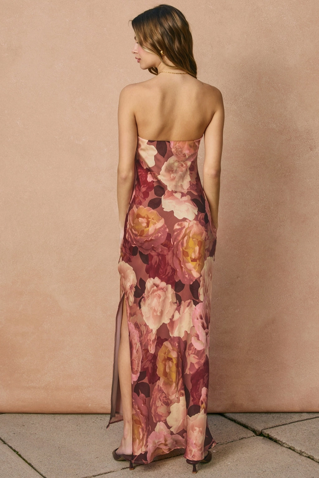 Womens Floral Strapless Maxi Dress