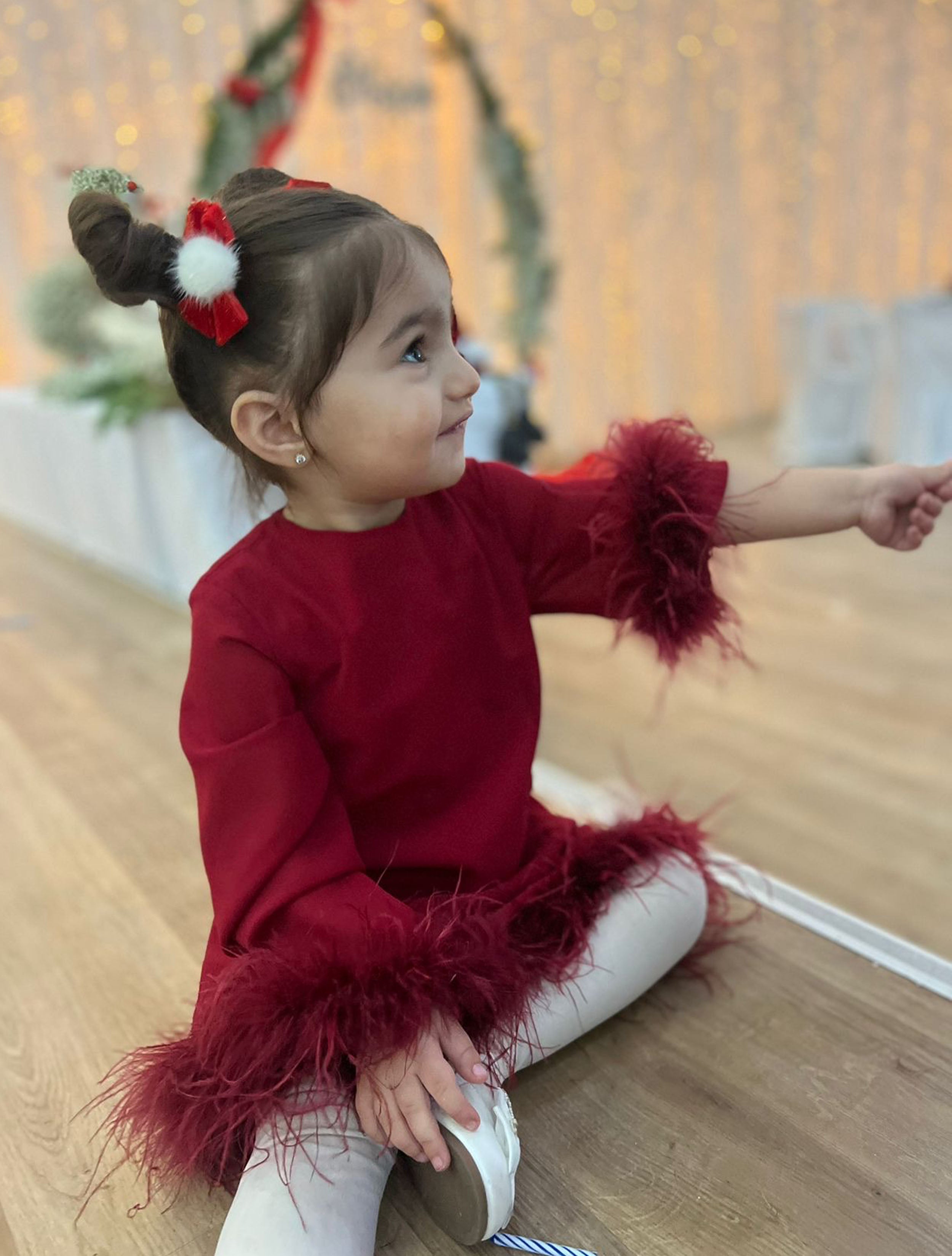 GIRLS OSTRICH FEATHER TRIMMED DRESS