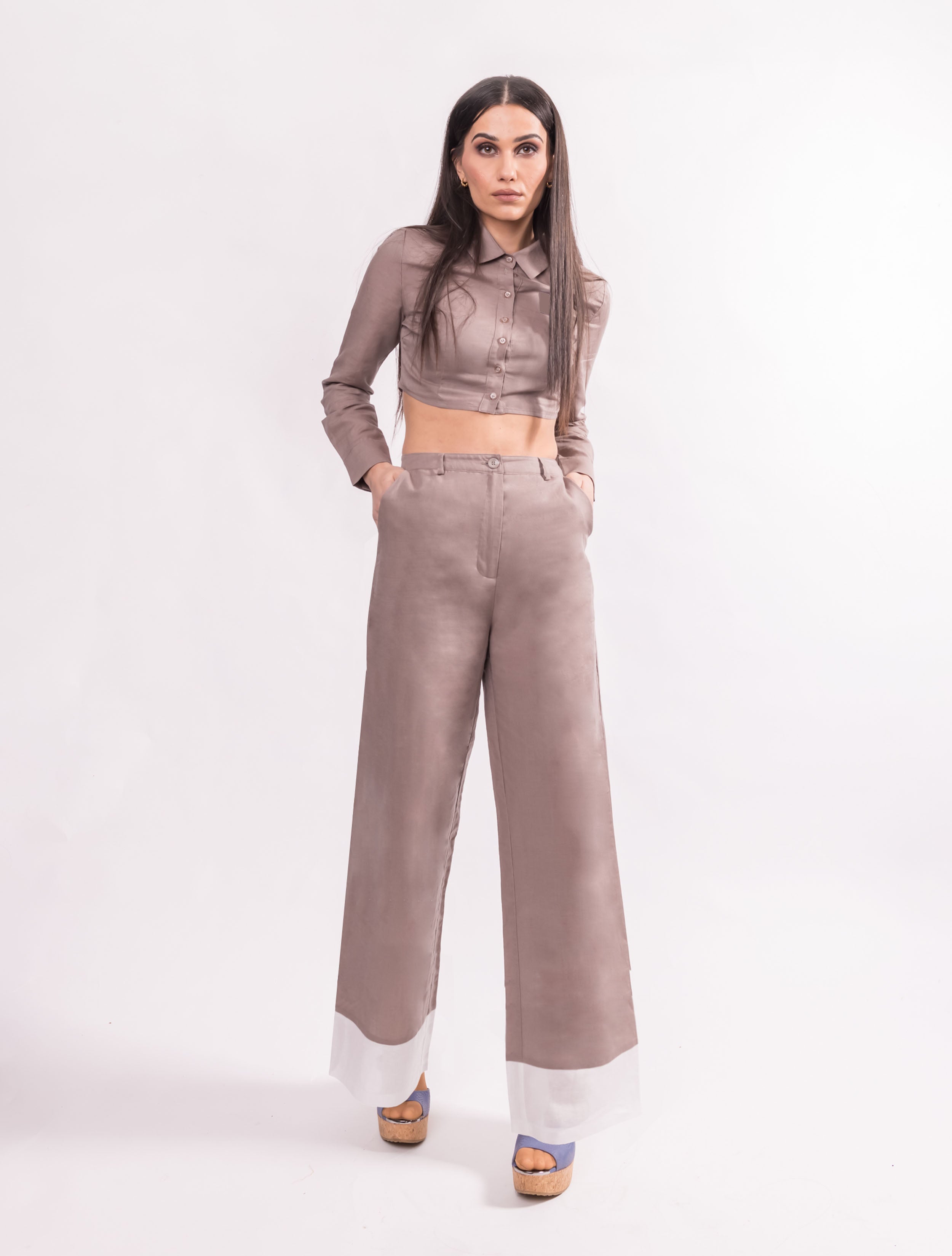 WOMENS TWO TONE LINEN TROUSERS