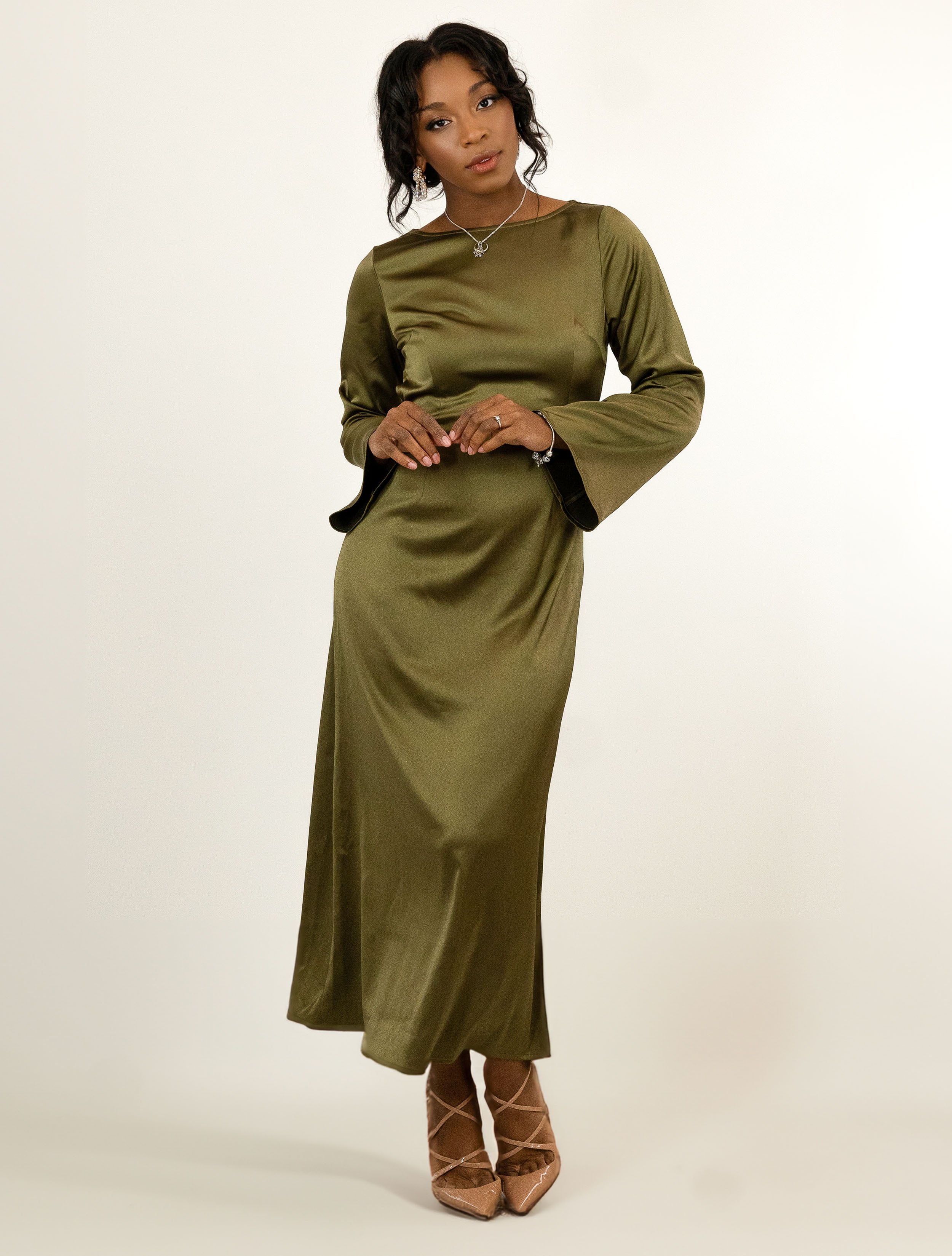 WOMENS SILKY MIDI DRESS