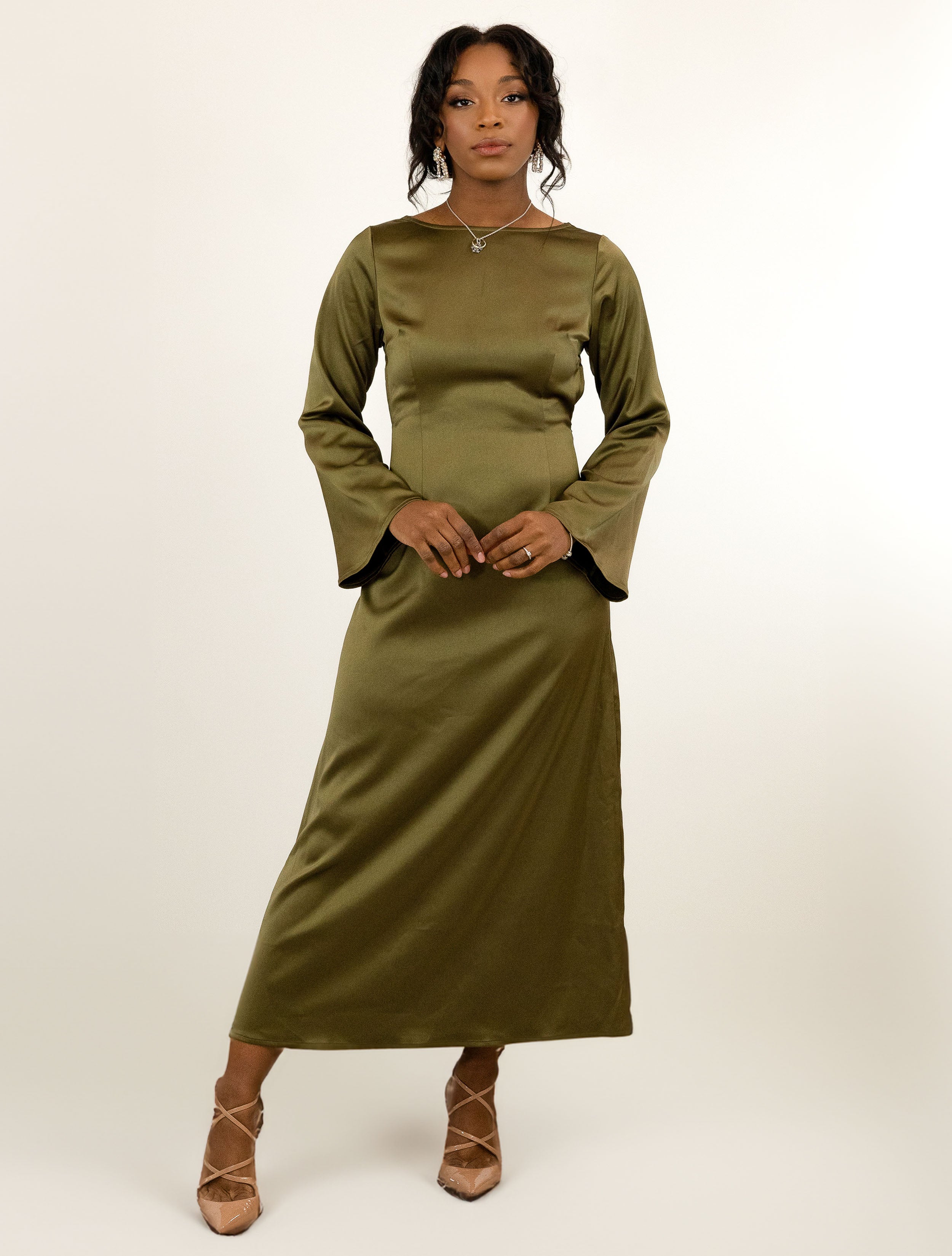 WOMENS SILKY MIDI DRESS