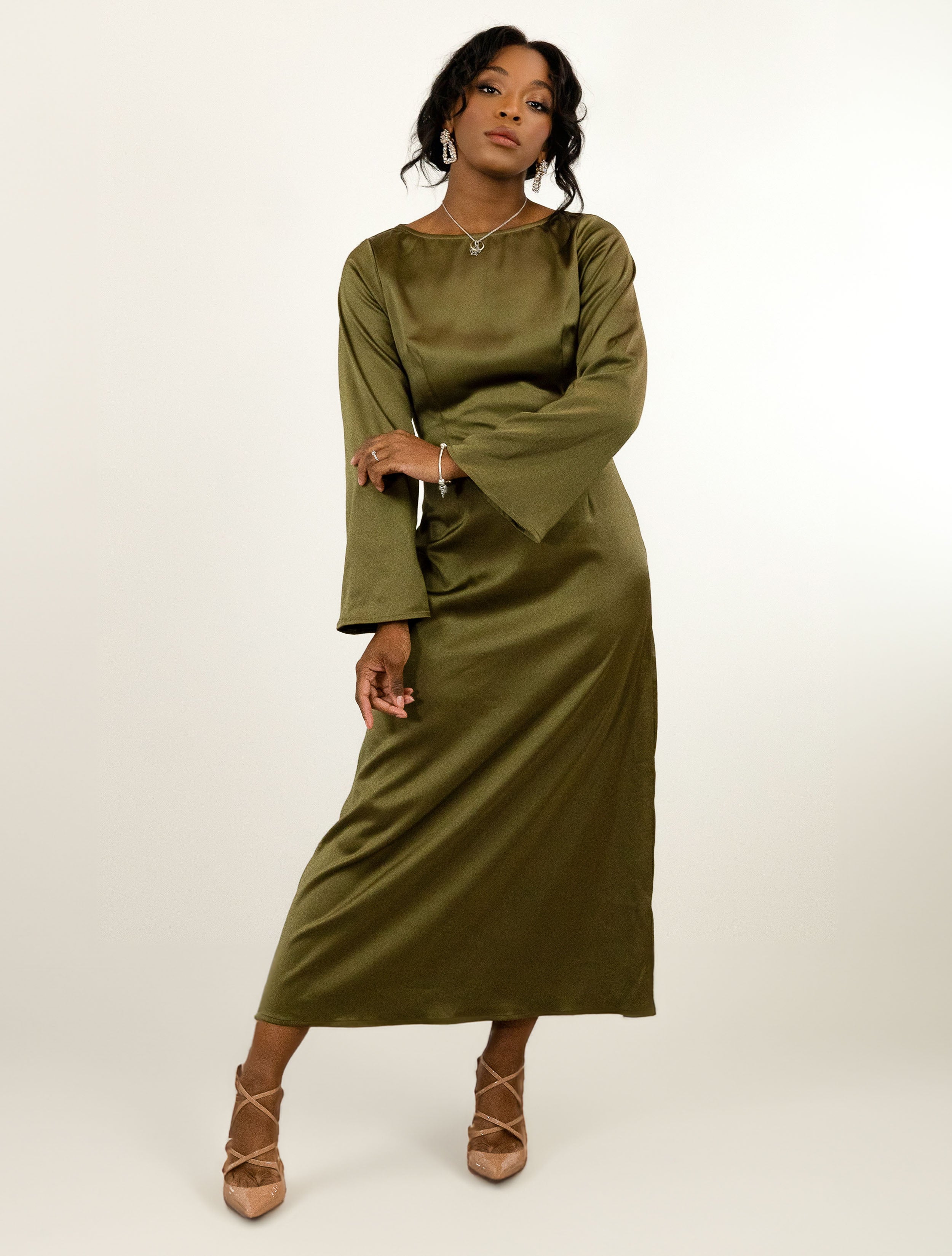 WOMENS SILKY MIDI DRESS