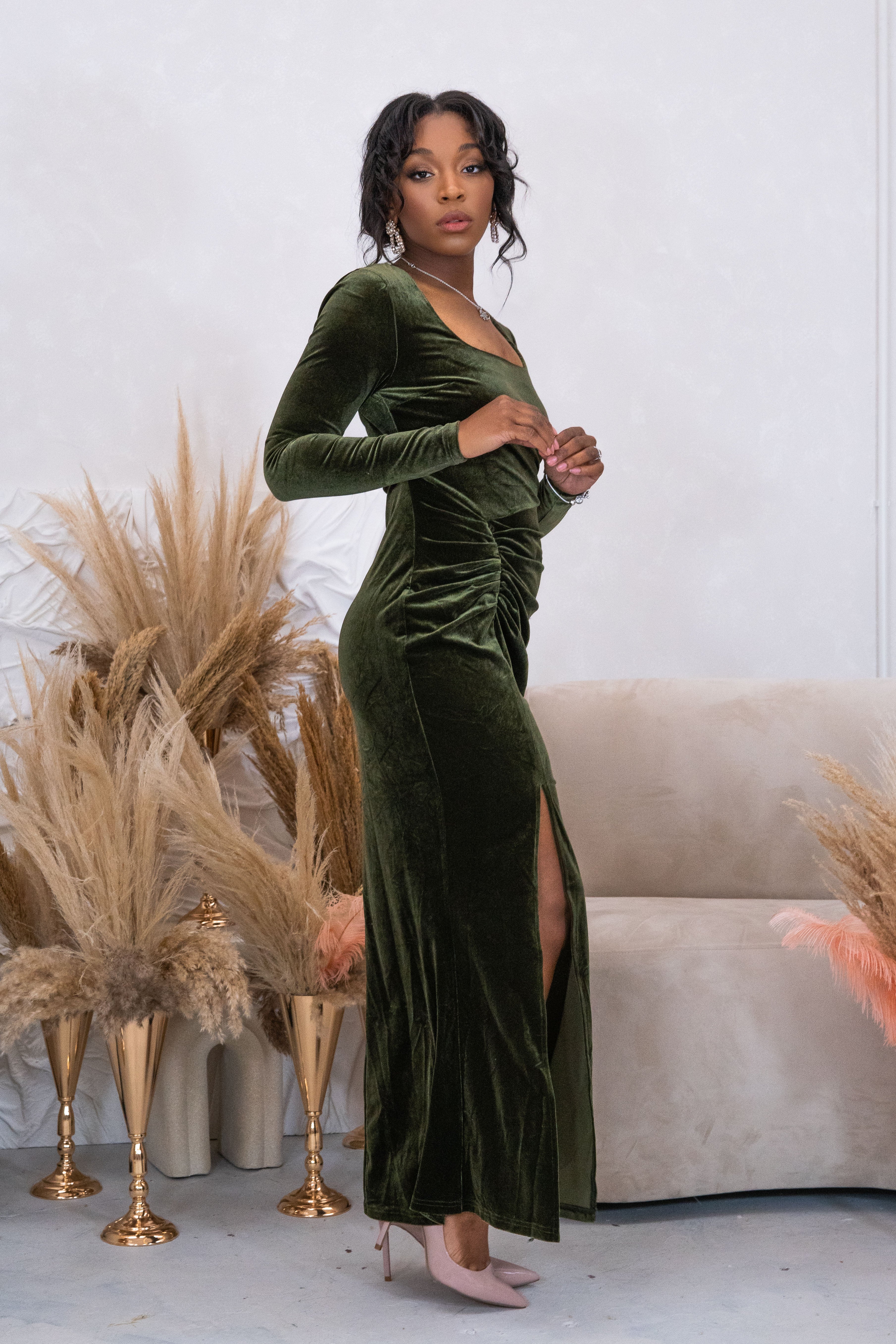 WOMENS VELVET MAXI DRESS