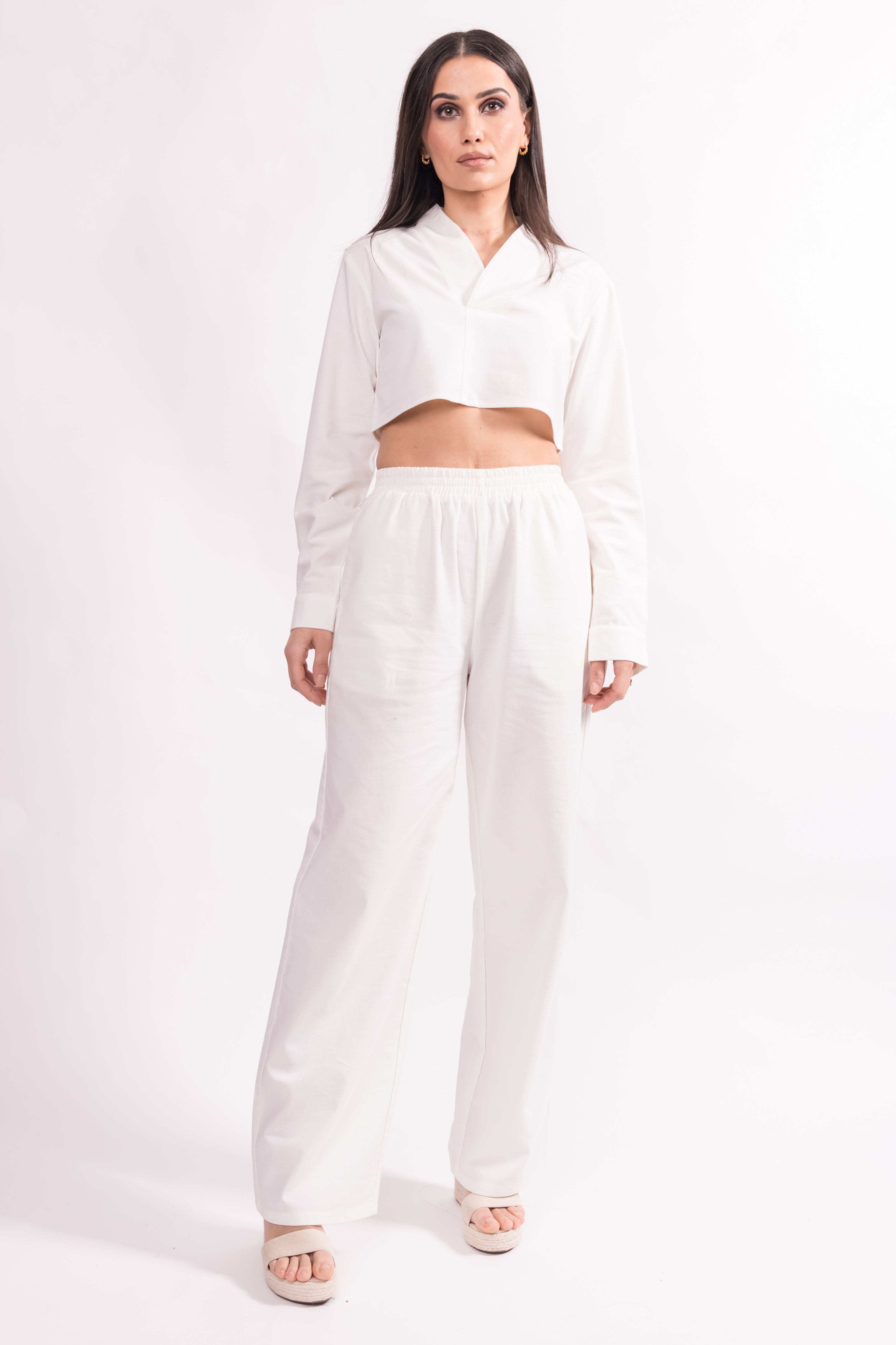 WOMENS HIGH WAIST LINEN TROUSERS WHITE