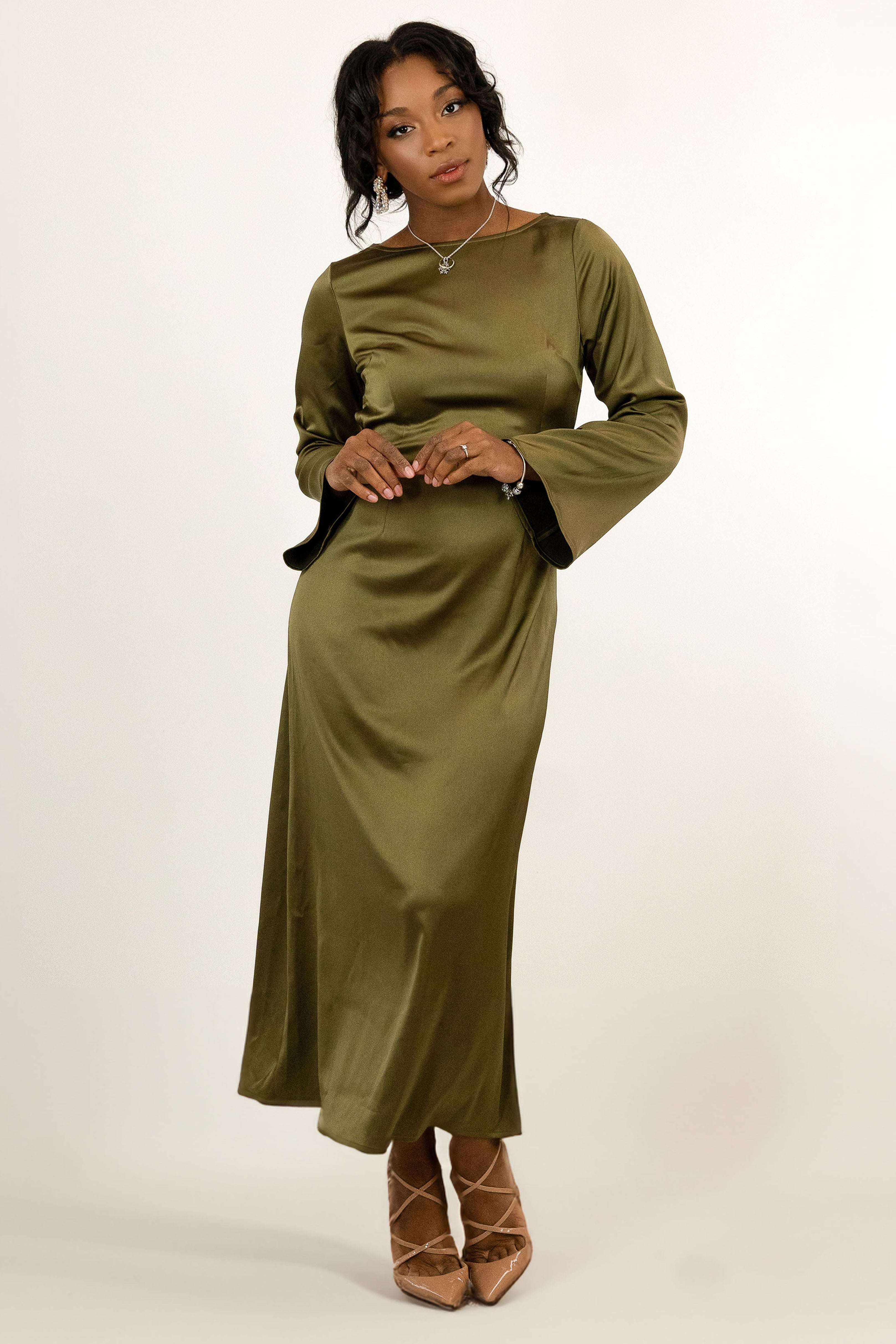 WOMENS SILKY MIDI DRESS WOMENS SILKY MIDI DRESS
