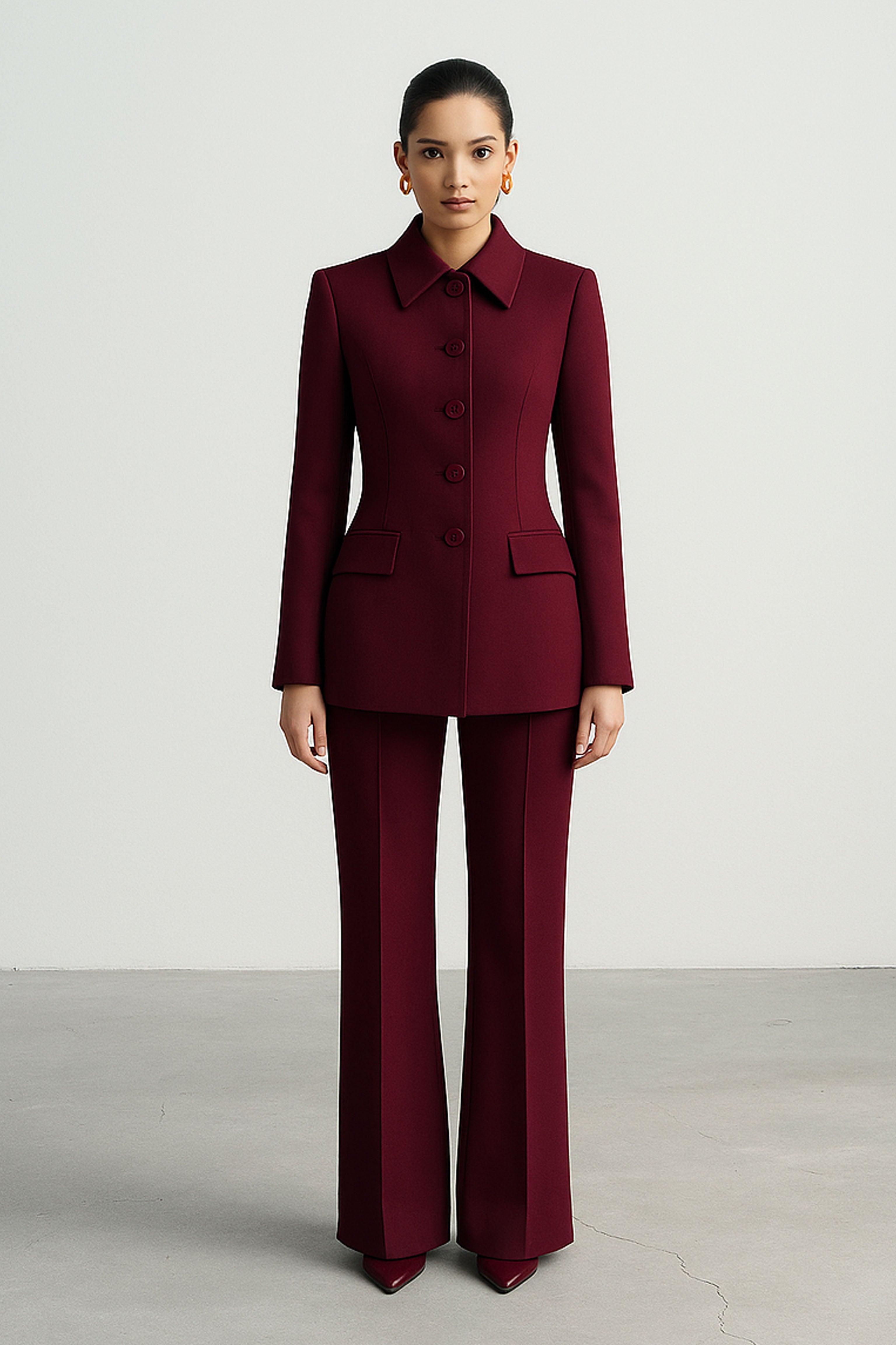 Womens Button Down Blazer Burgundy