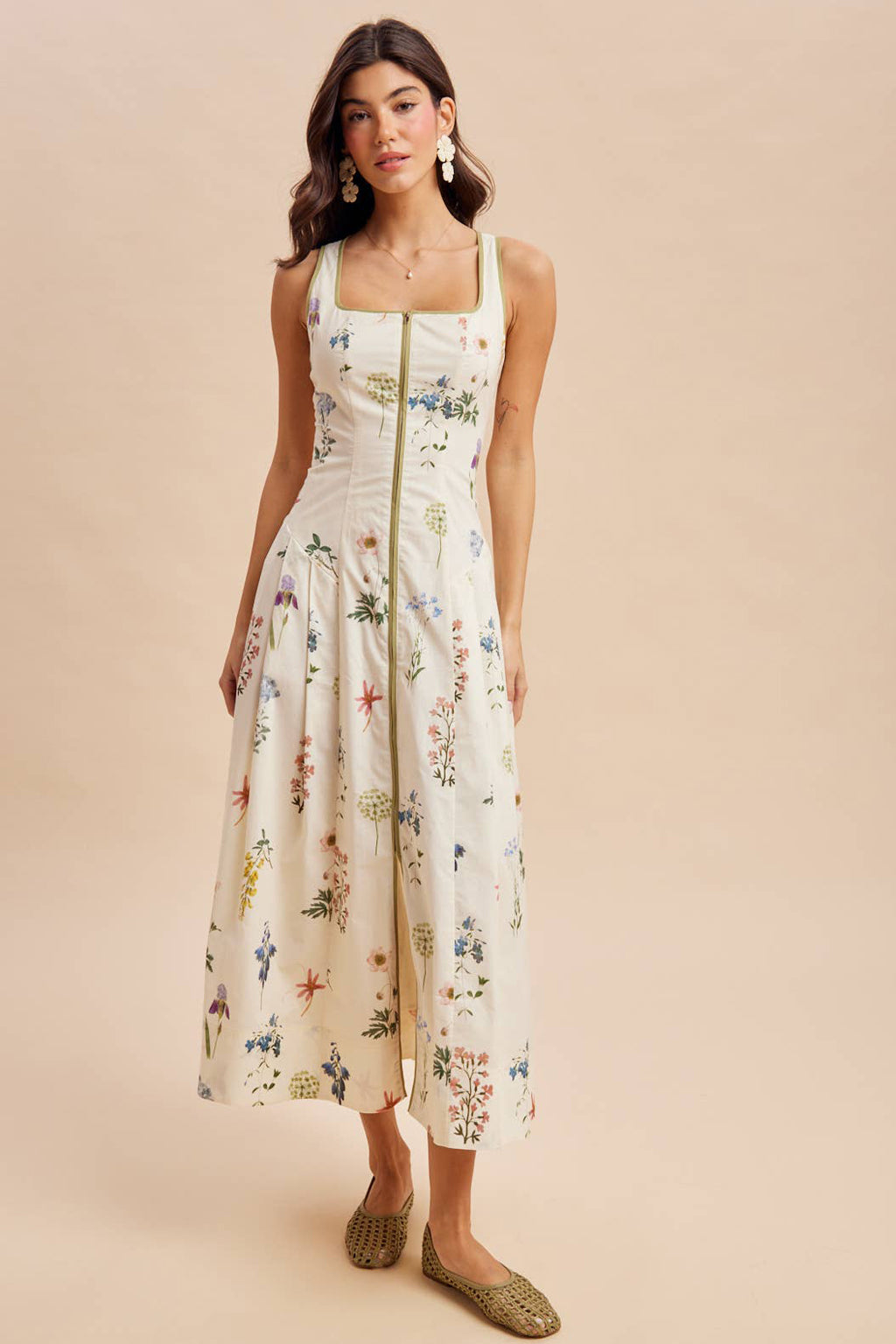 Womens Cotton Floral Midi Dress