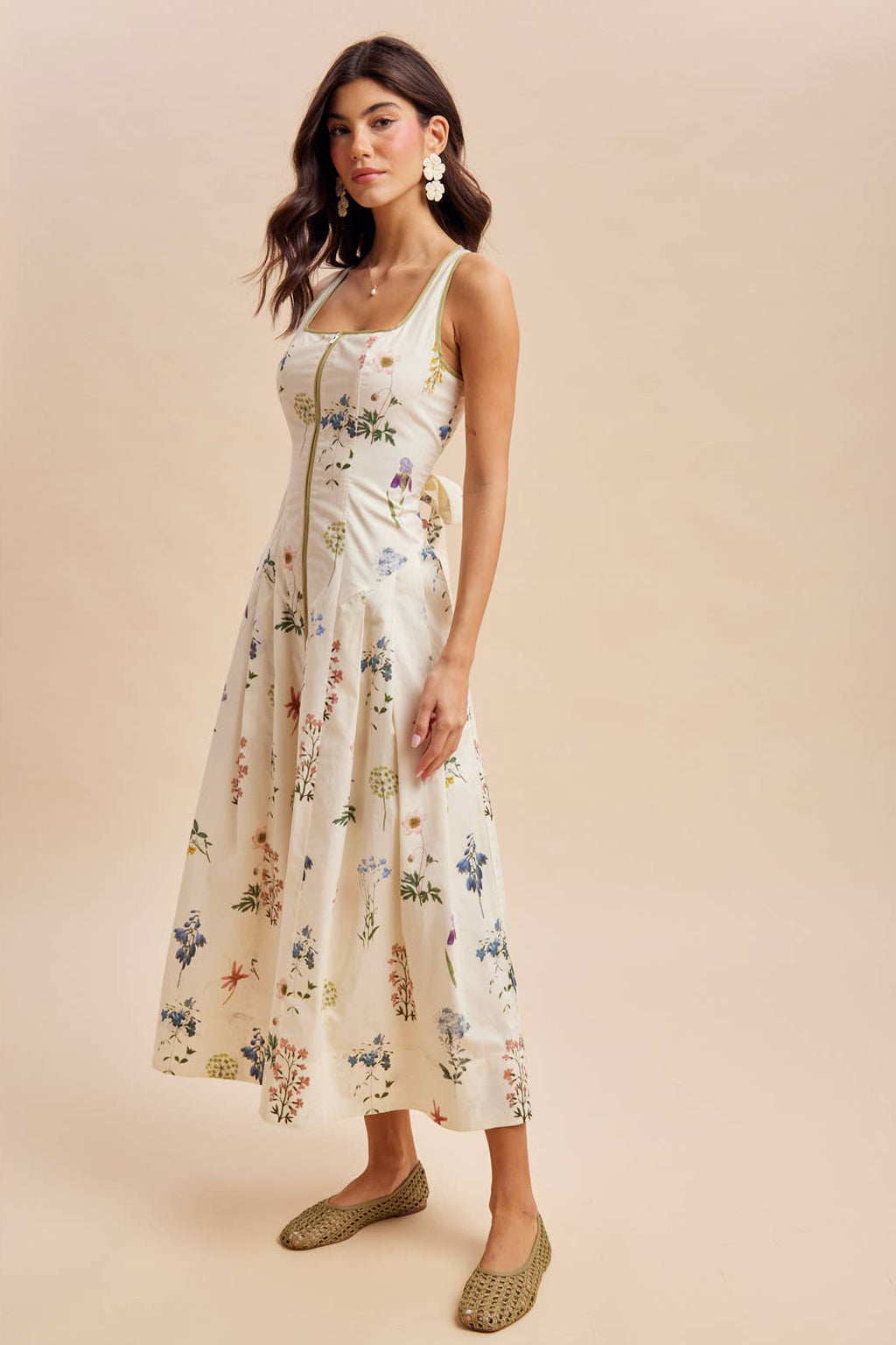 Womens Cotton Floral Midi Dress