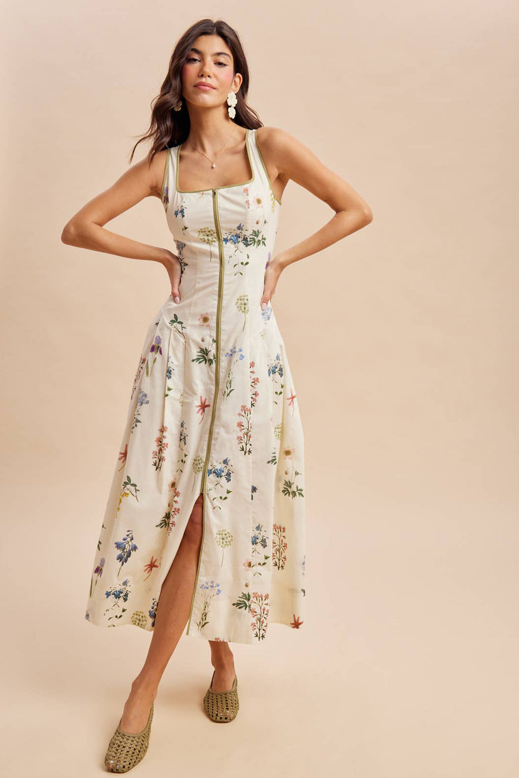 Womens Cotton Floral Midi Dress