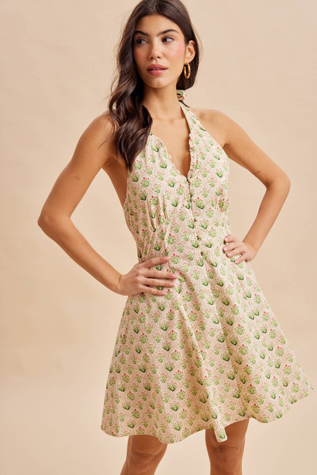 Womens Cotton Halter Mini Dress