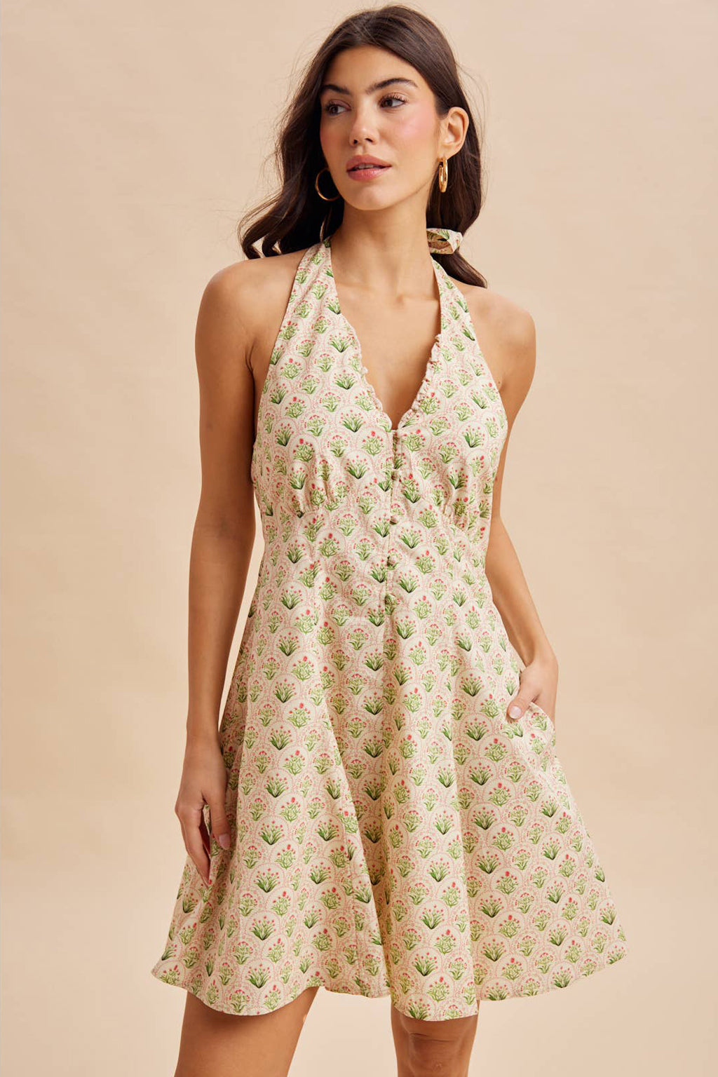 Womens Cotton Halter Mini Dress