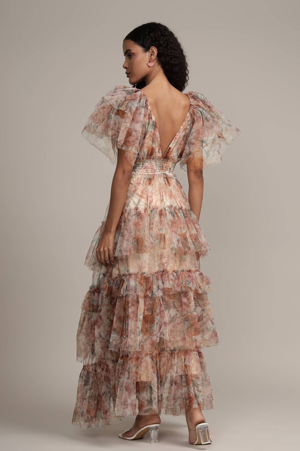 Womens Floral Tulle Maxi Dress