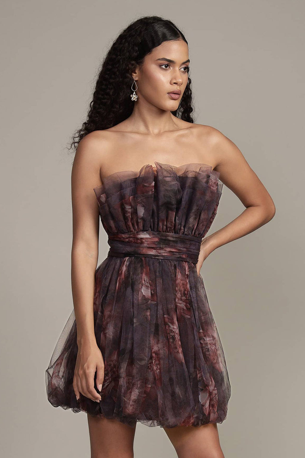 Womens Floral Tulle Mini Dress