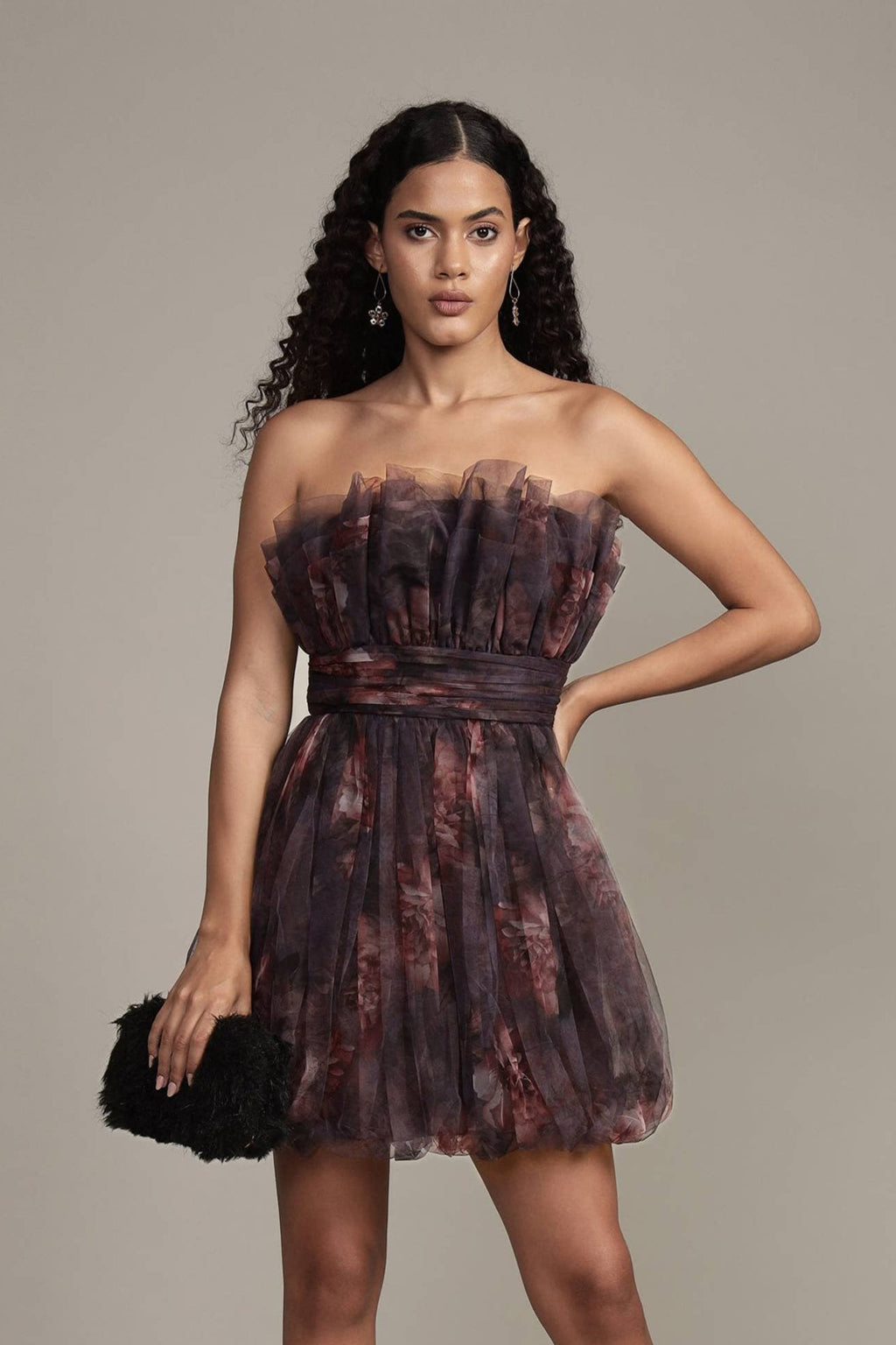 Womens Floral Tulle Mini Dress