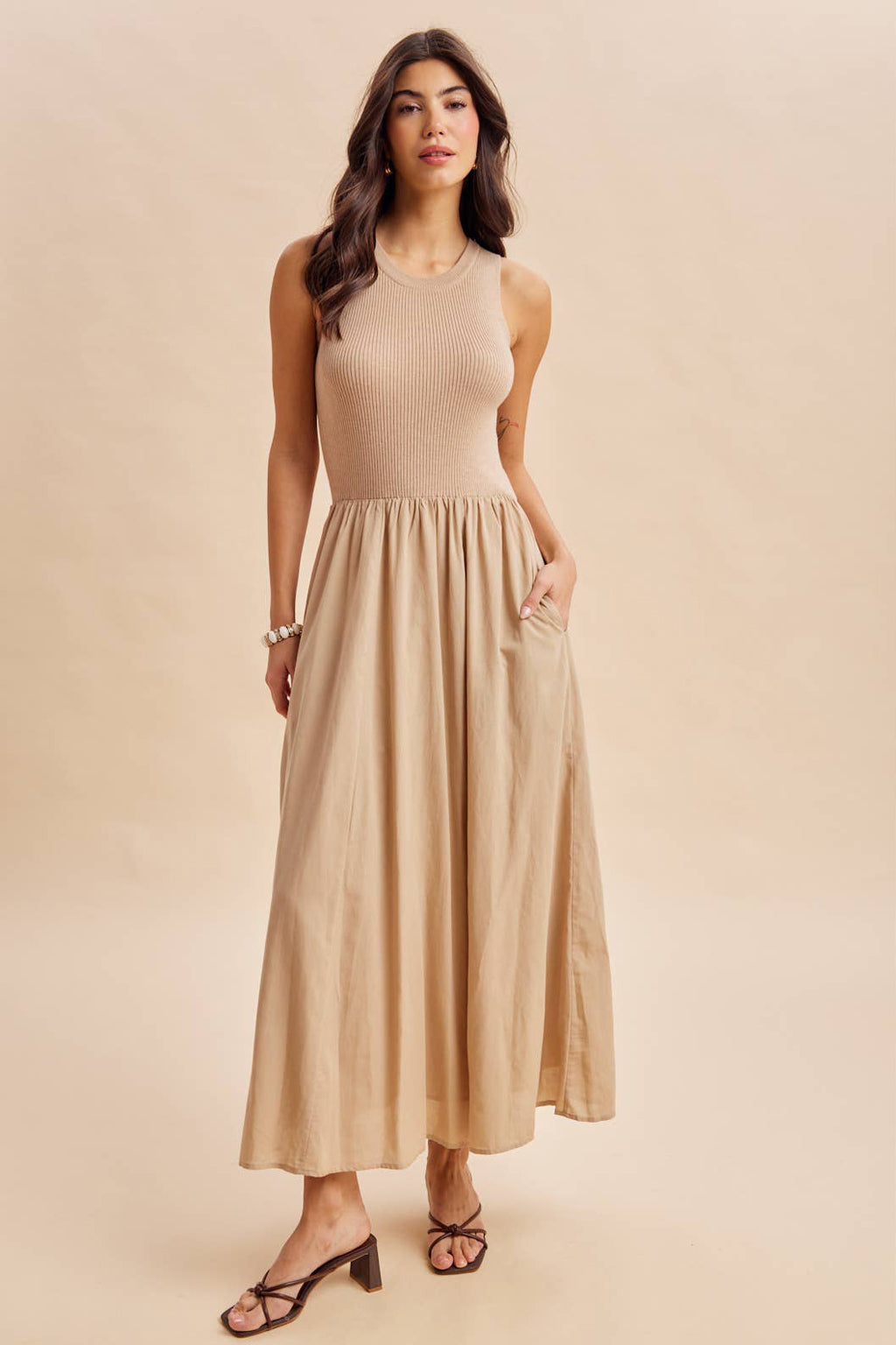 Womens Mixed Panel Midi Dress