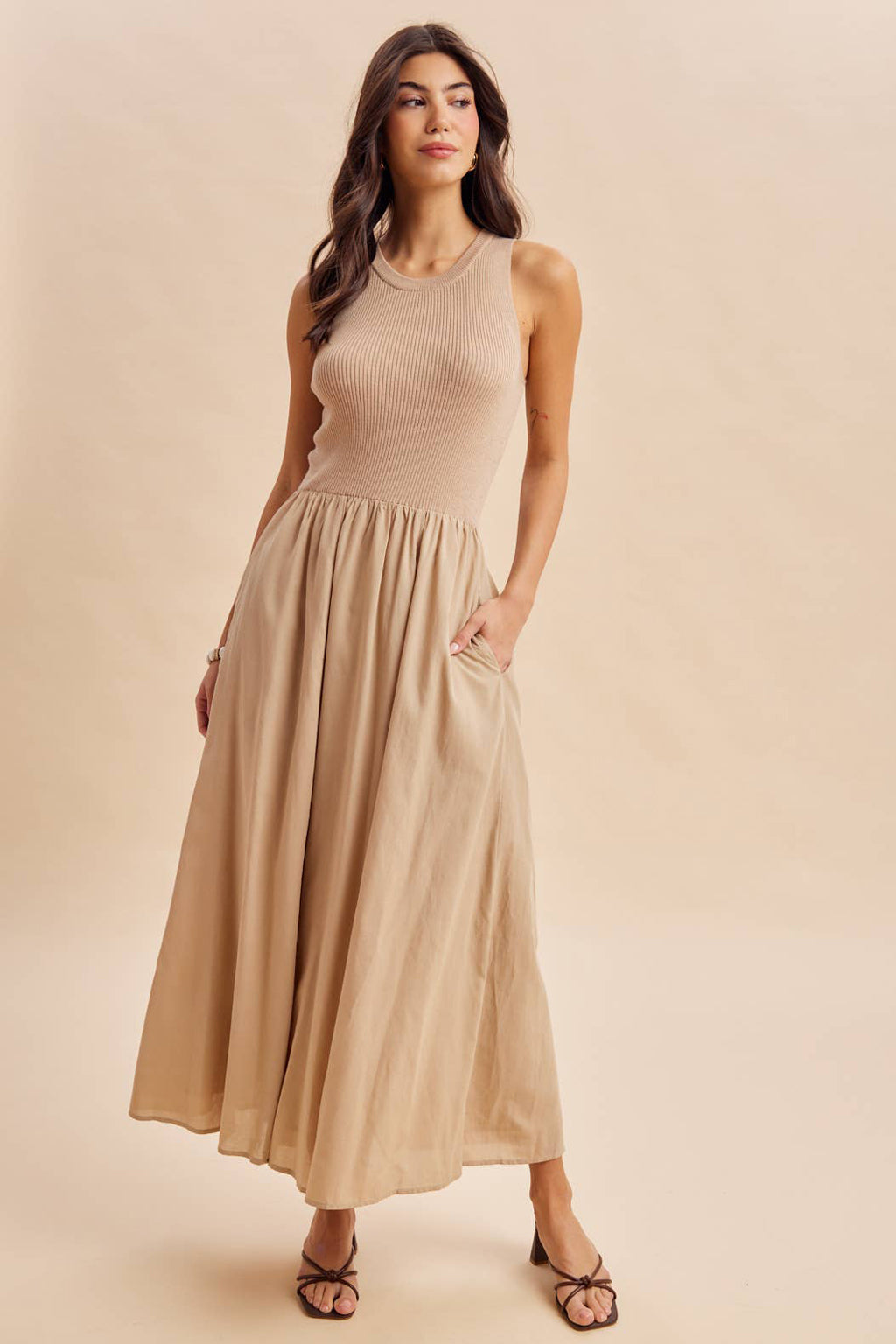 Womens Mixed Panel Midi Dress