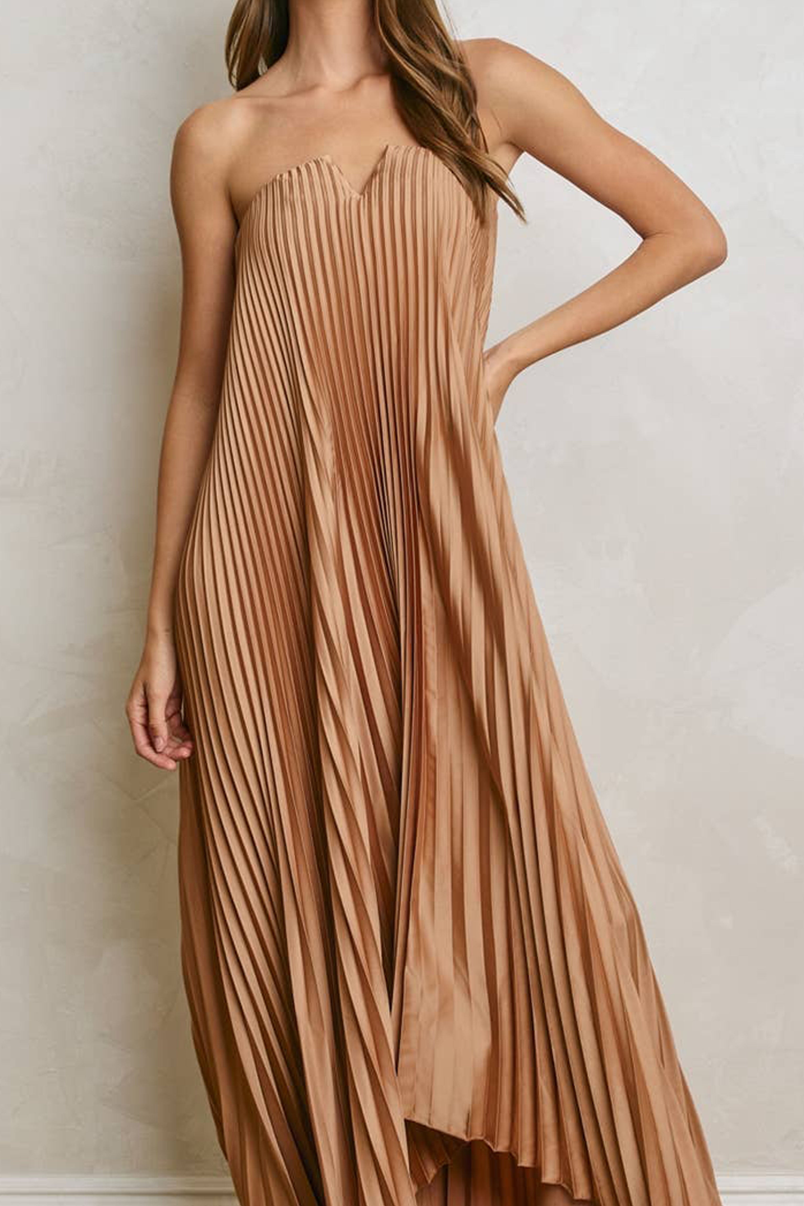 Womens Satin Pleated Maxi Dress