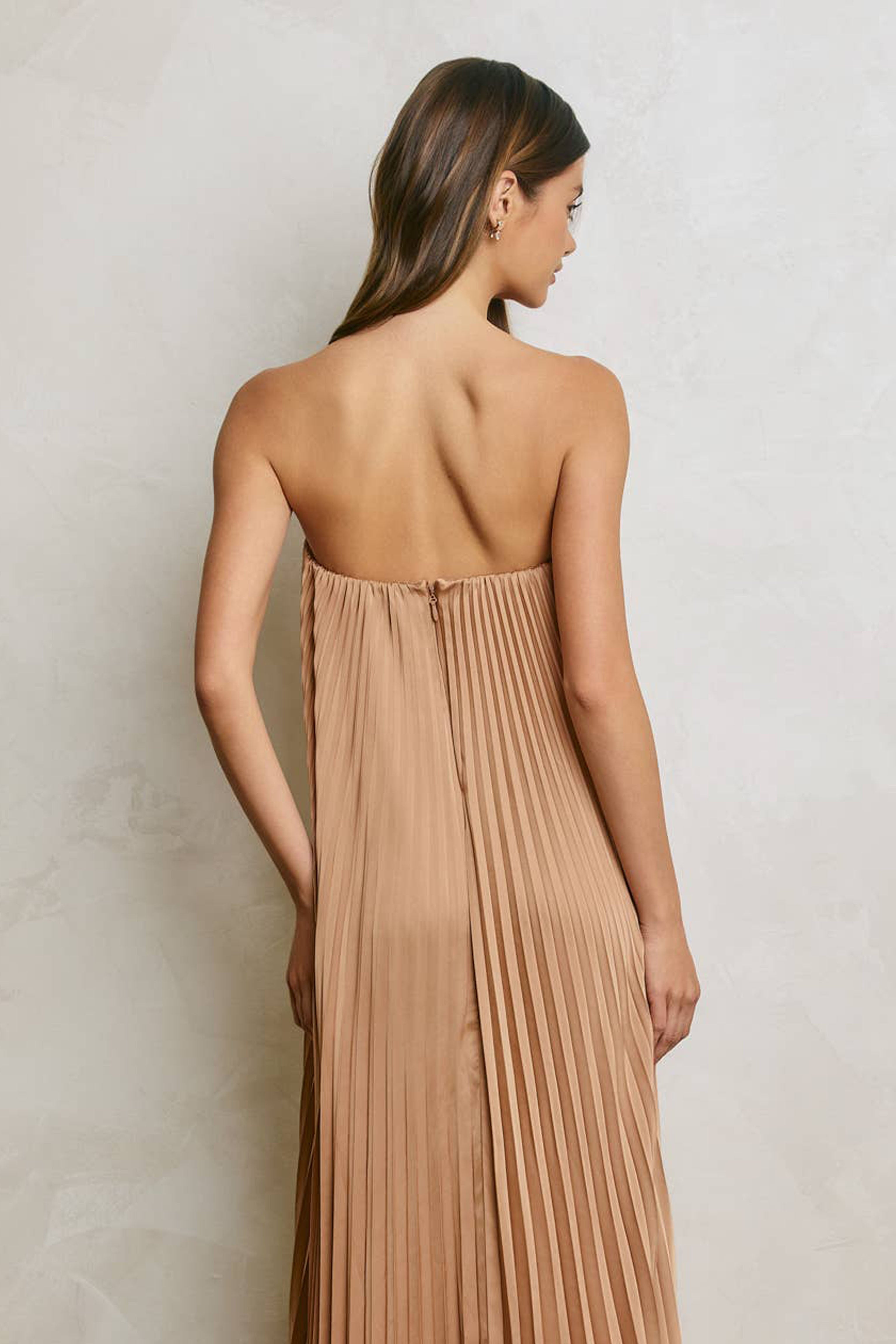 Womens Satin Pleated Maxi Dress