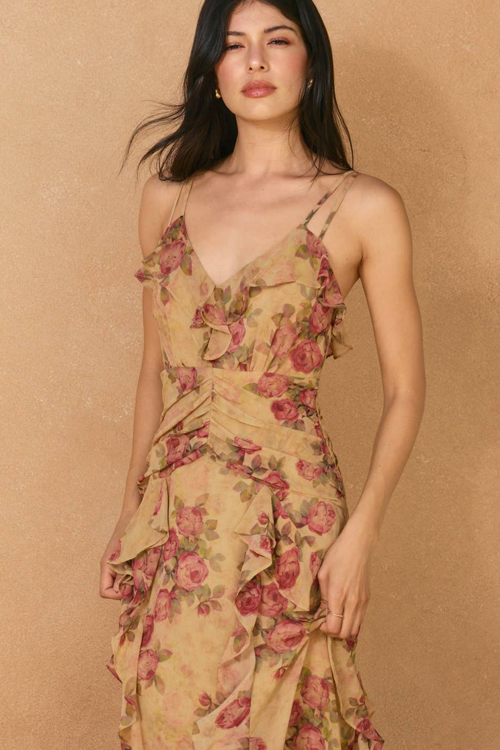 Womens Vintage Floral Ruffle Dress