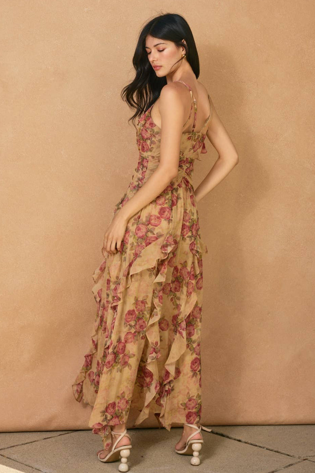 Womens Vintage Floral Ruffle Dress