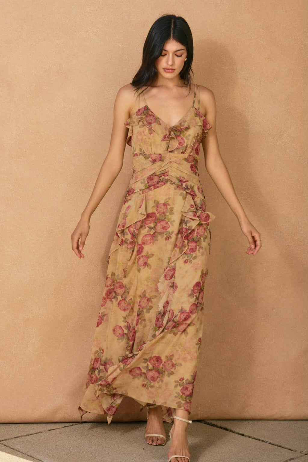 Womens Vintage Floral Ruffle Dress