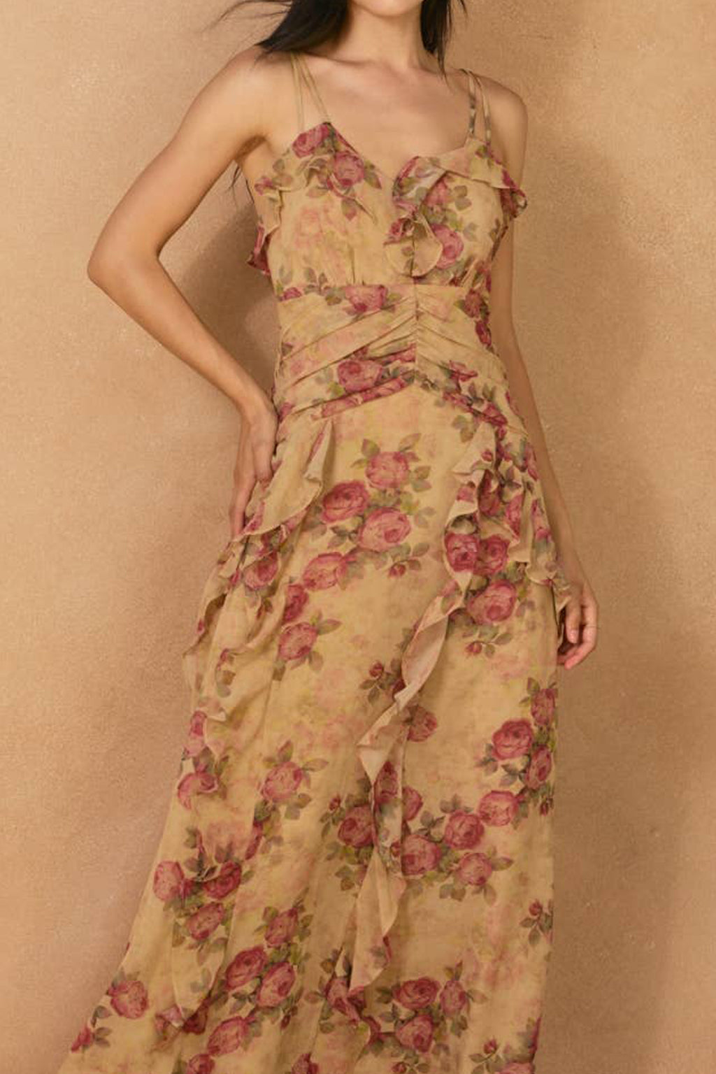 Womens Vintage Floral Ruffle Dress
