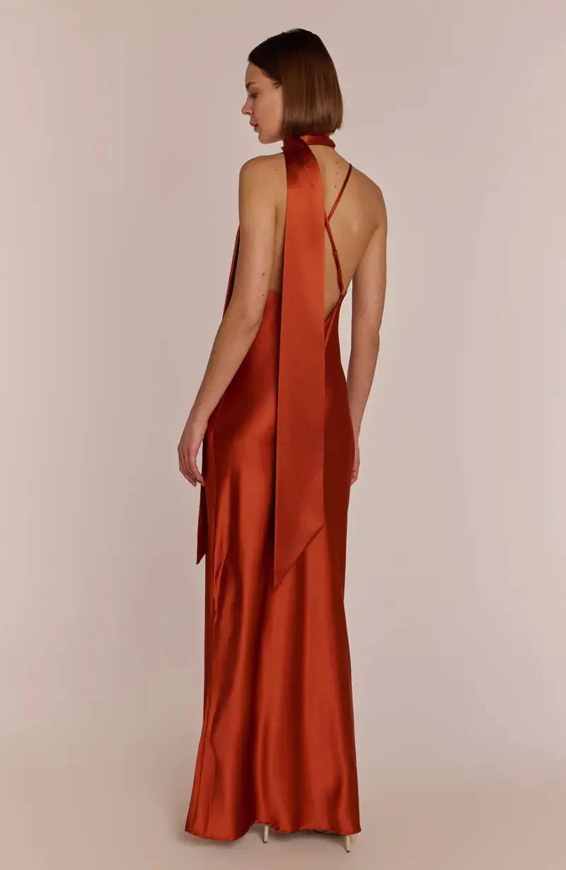 Brooklyn Dress in Burnt Orange Satin