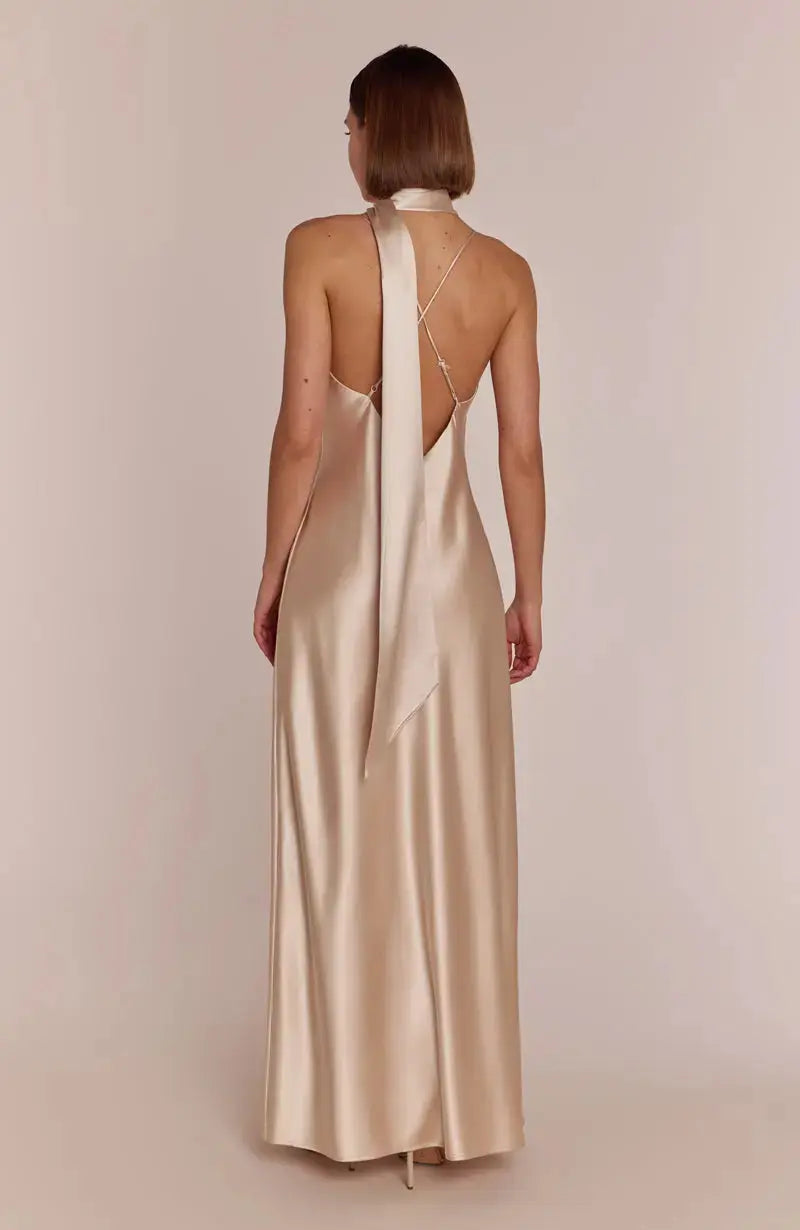 Brooklyn Dress in Champagne Satin