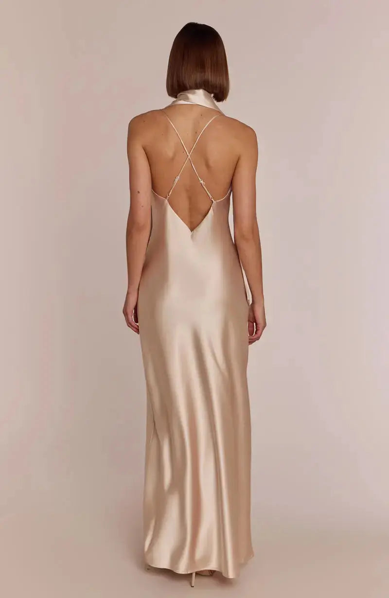 Brooklyn Dress in Champagne Satin